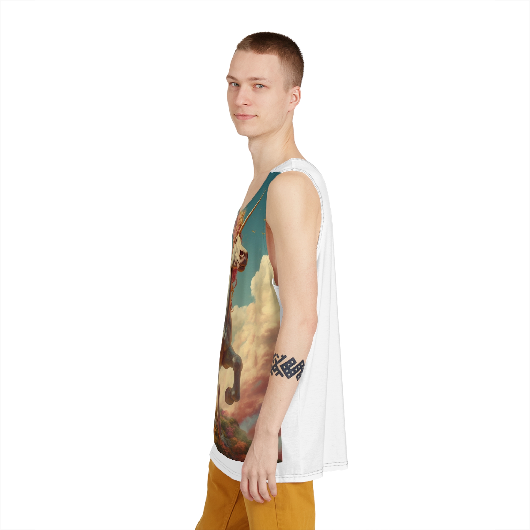 Painting Unicorn With Rainbow Sky Generative Ai Mens Tank Aop