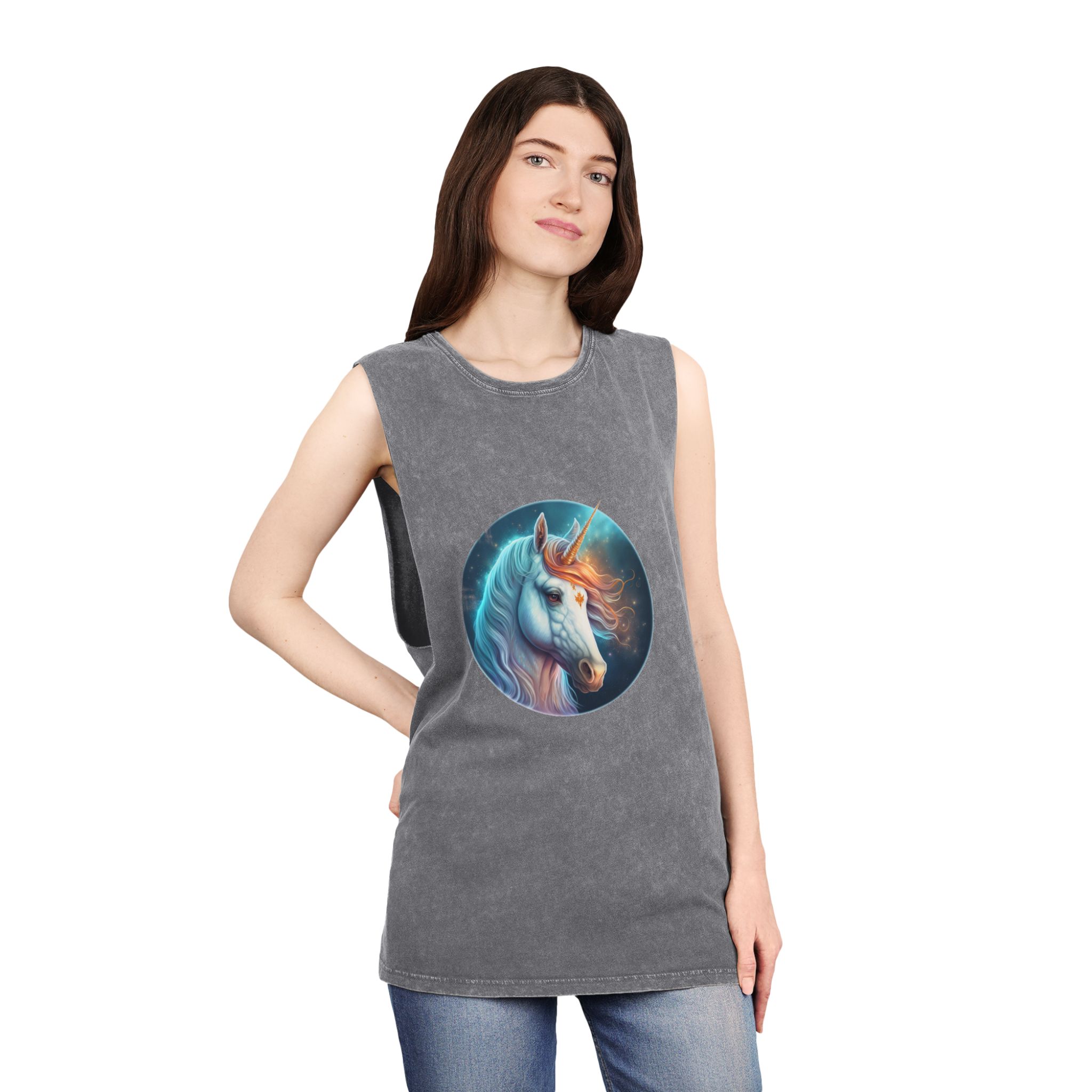 Adorable Colorful Unicorn Unisex Stonewash Tank Top - Image 12