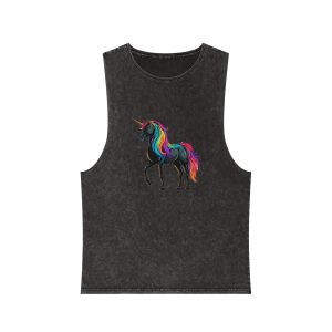 Cartoon Unicorn With Rainbow Mane Horn Generative Ai Unisex Stonewash Tank Top