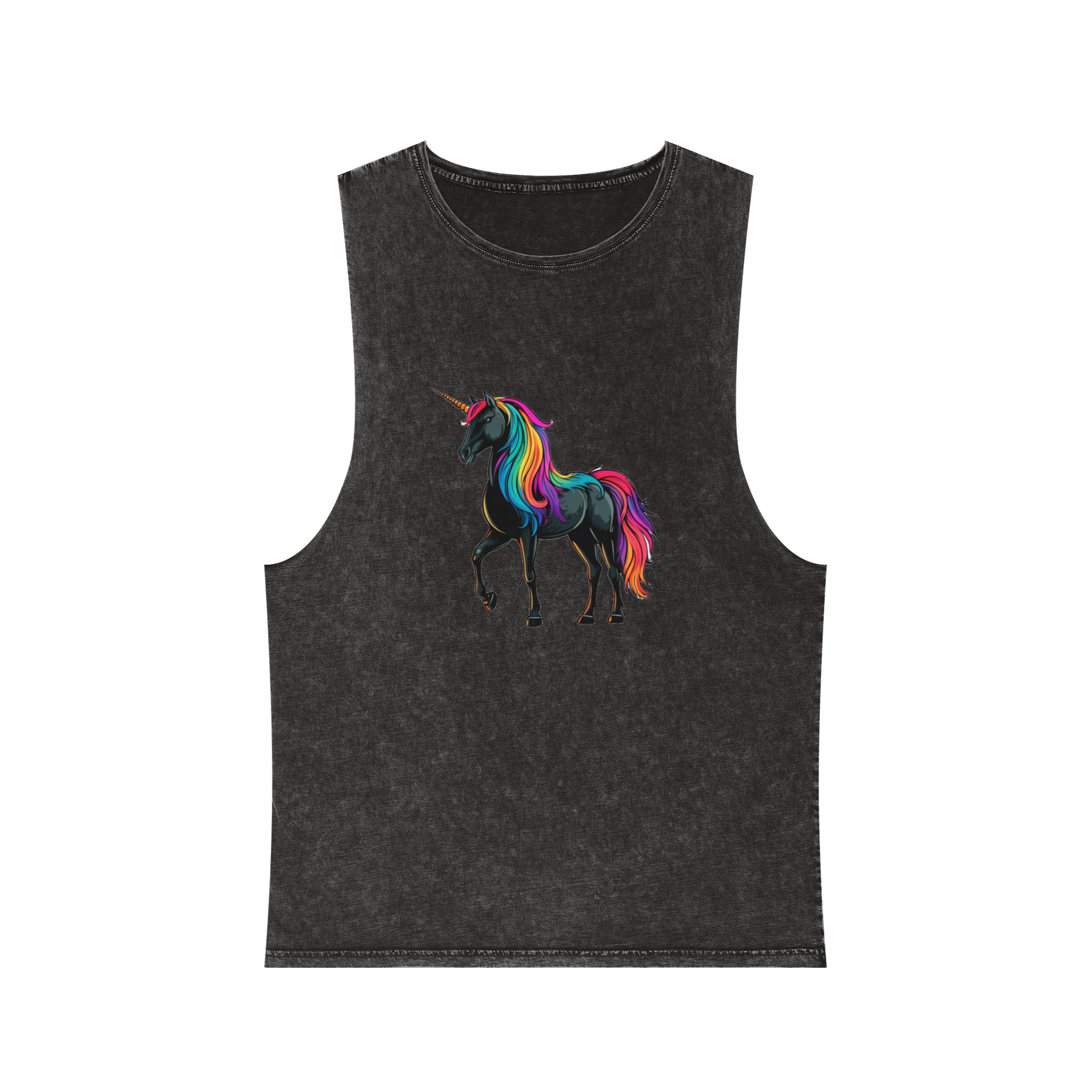 Cartoon Unicorn With Rainbow Mane Horn Generative Ai Unisex Stonewash Tank Top