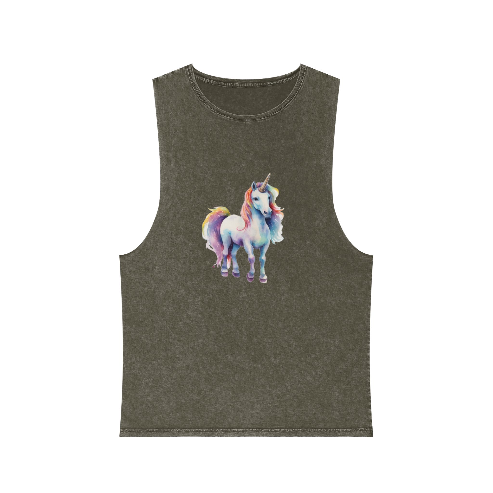 Painting Unicorn With Colorful Mane Long Mane Generative Ai Unisex Stonewash Tank Top - Image 5
