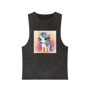 Close Up Cartoon Unicorn With Colorful Mane Generative Ai Unisex Stonewash Tank Top