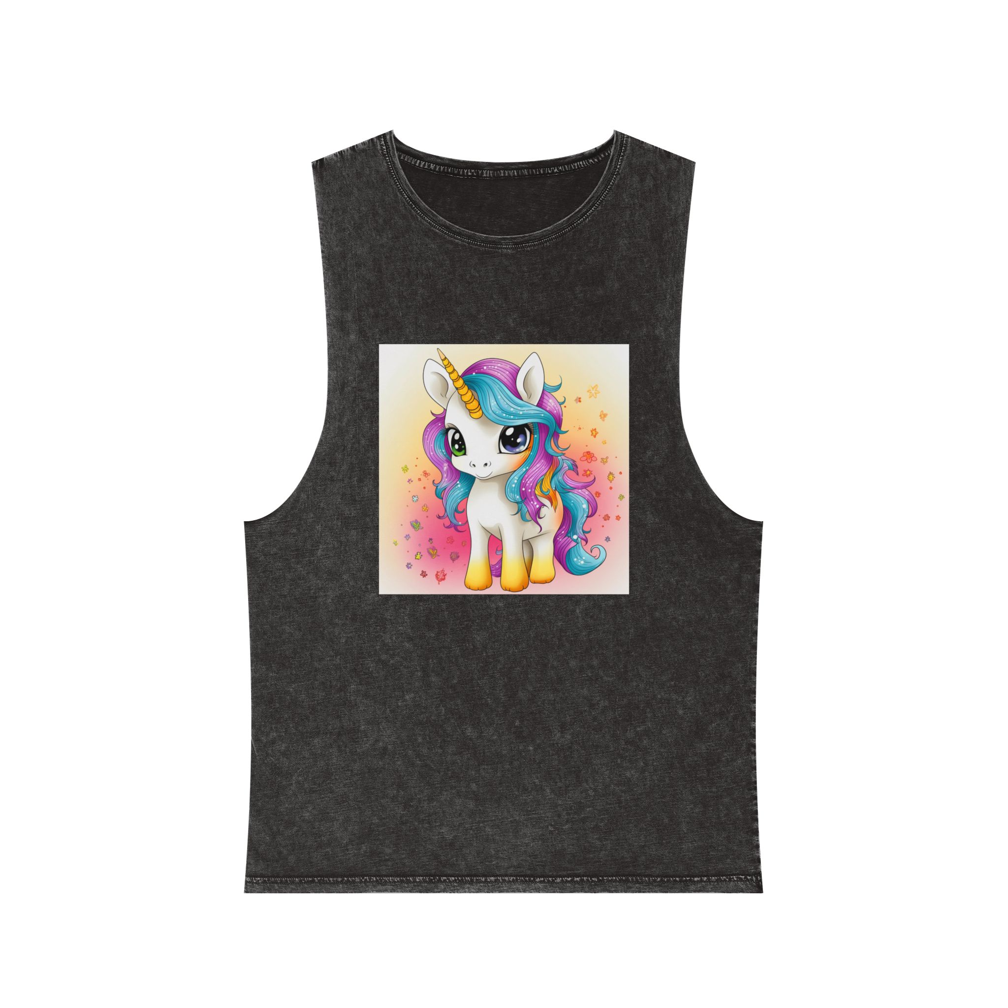 Close Up Cartoon Unicorn With Colorful Mane Generative Ai Unisex Stonewash Tank Top