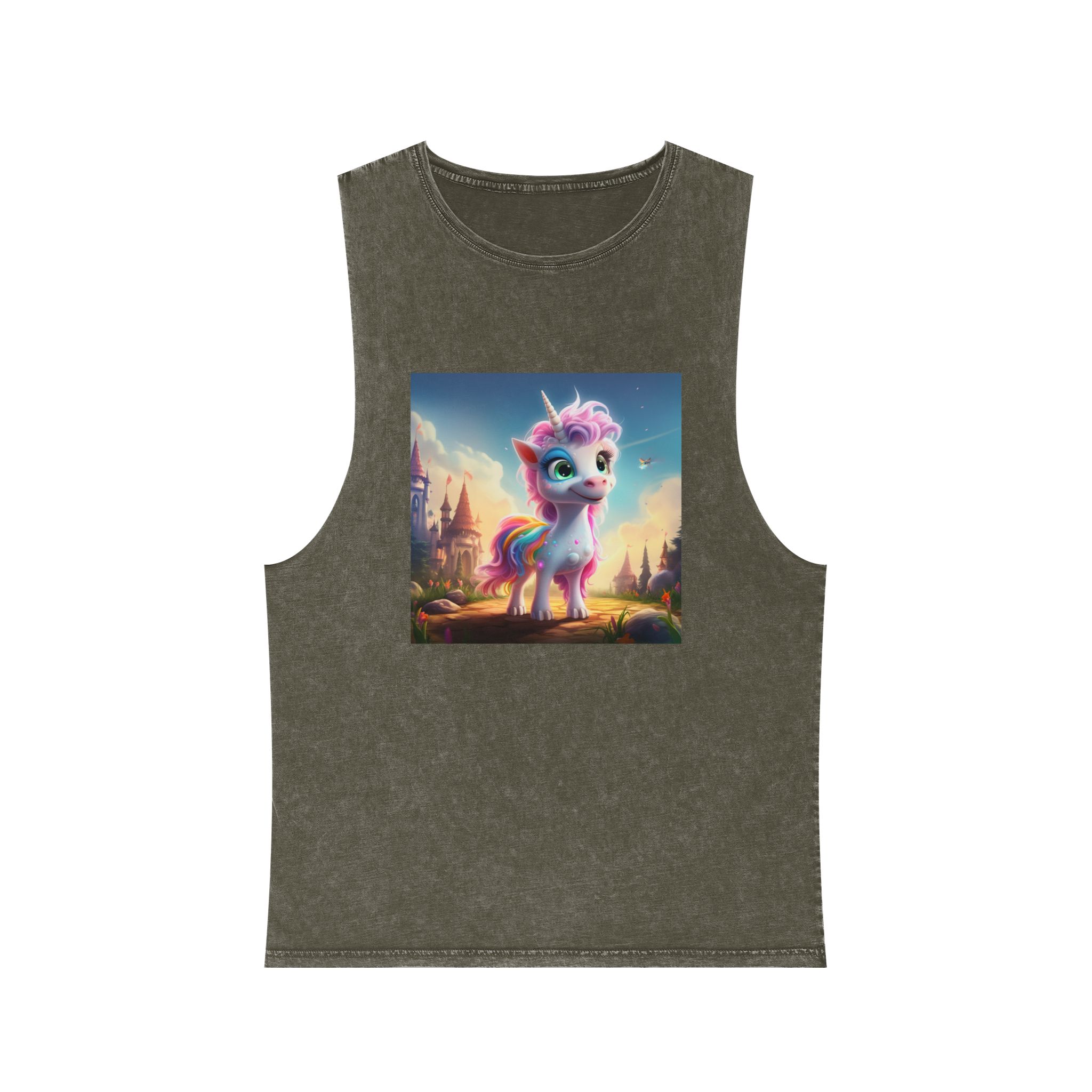 Unicorn Standing Rock Front Castle Generative Ai Unisex Stonewash Tank Top - Image 5