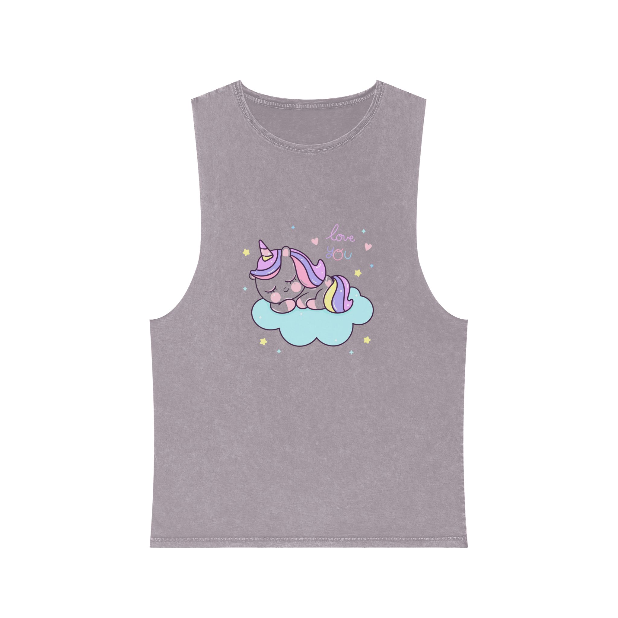Cute Unicorn Sleep Cartoon Cloud Sweet Dream Kawaii Hand Drawn Unisex Stonewash Tank Top - Image 17