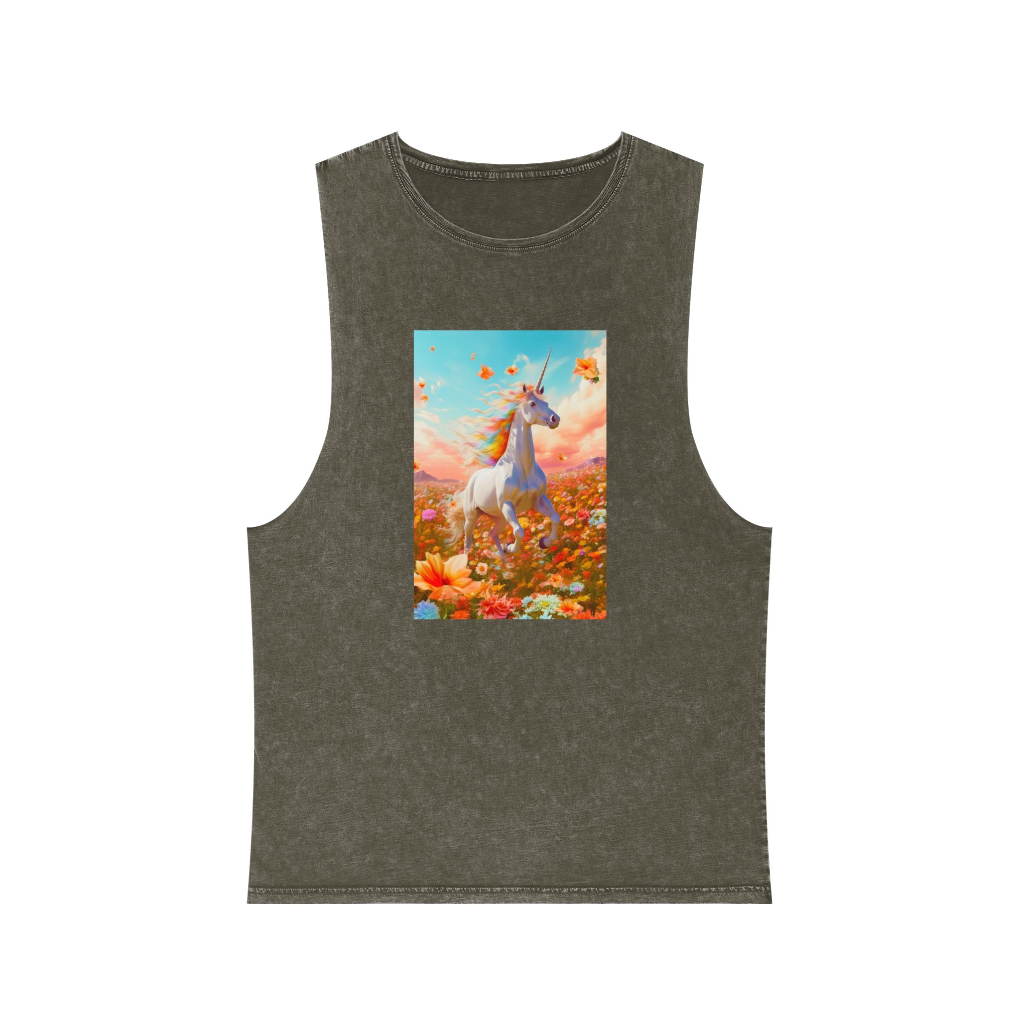 Image White Unicorn Running Through Field Wildflowers Generative Ai Unisex Stonewash Tank Top - Image 5