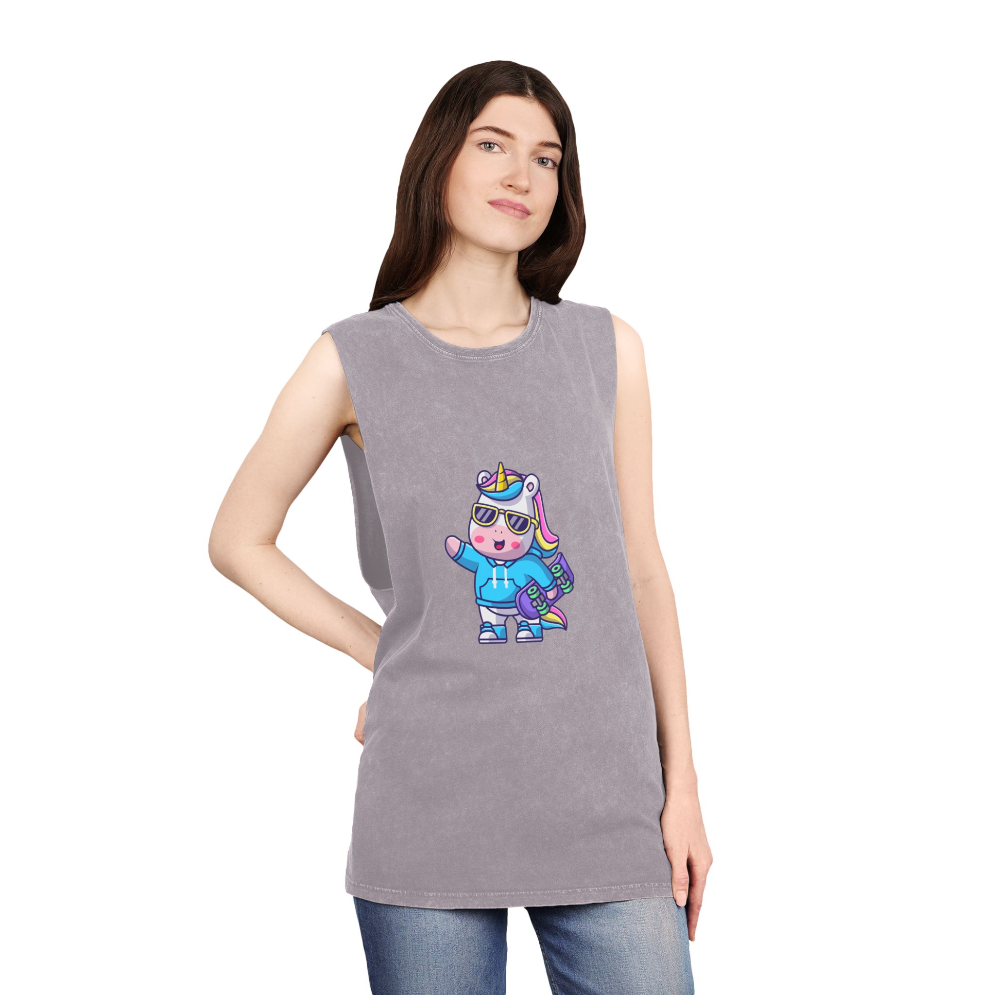 Cute Unicorn Skate Unisex Stonewash Tank Top - Image 20