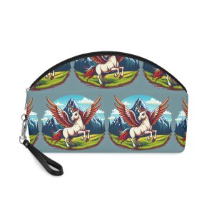 Cartoon Unicorn With Rainbow Wings Top Mountain Background Generative Ai Makeup Bag