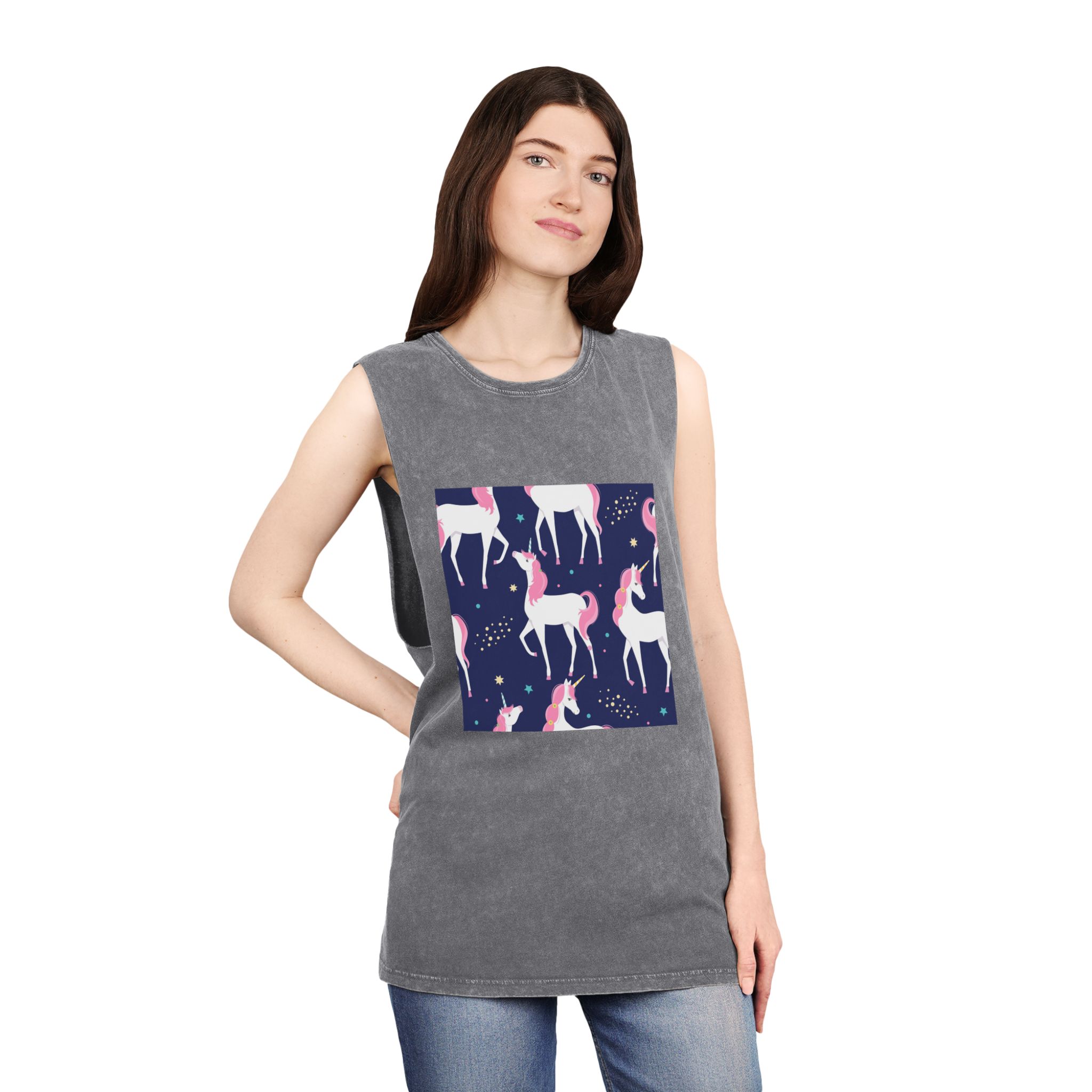 Unicorn Patterns Unisex Stonewash Tank Top - Image 12