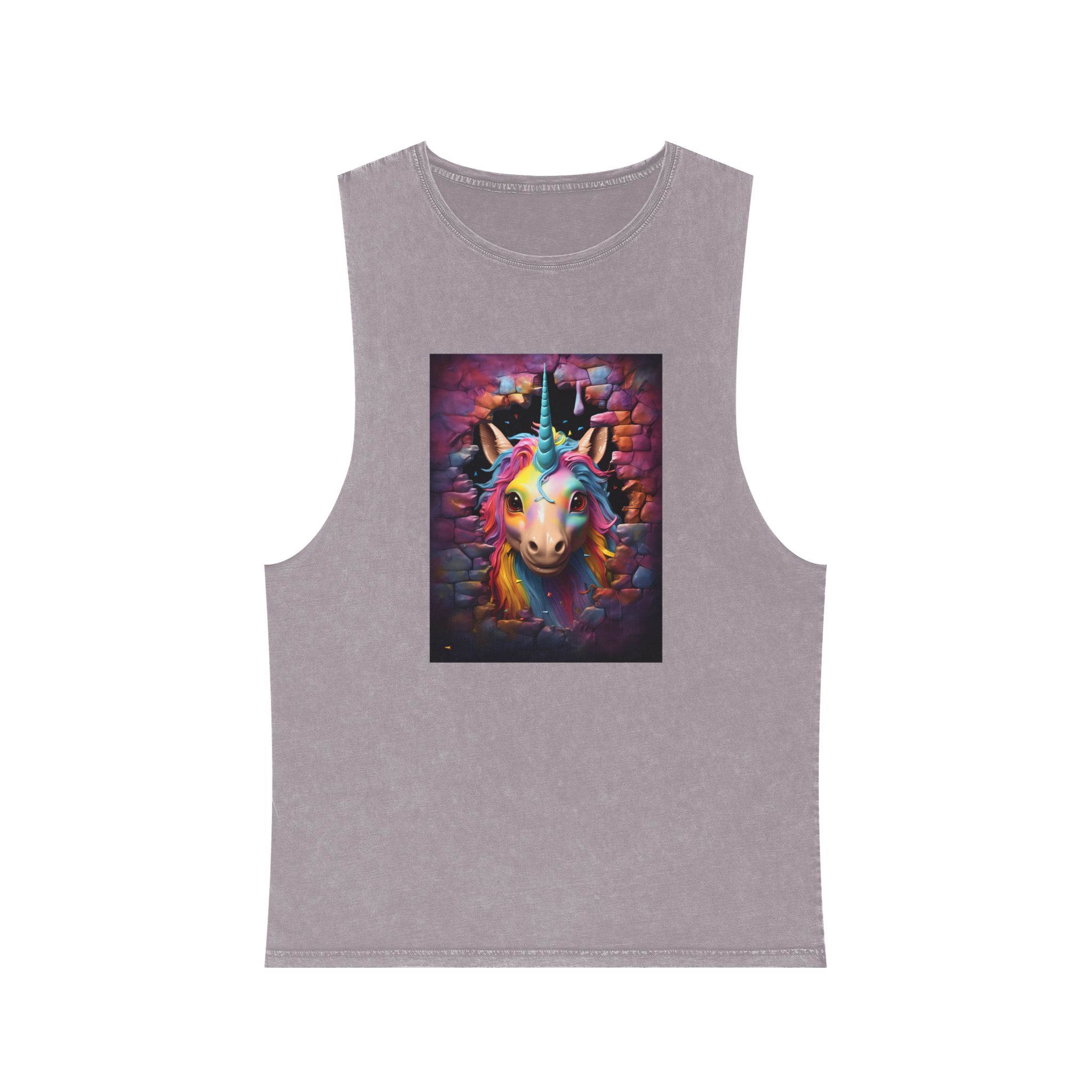Cute Unicorn Cartoon Looking Through Wall Poster Illustration Kids Unisex Stonewash Tank Top - Image 17