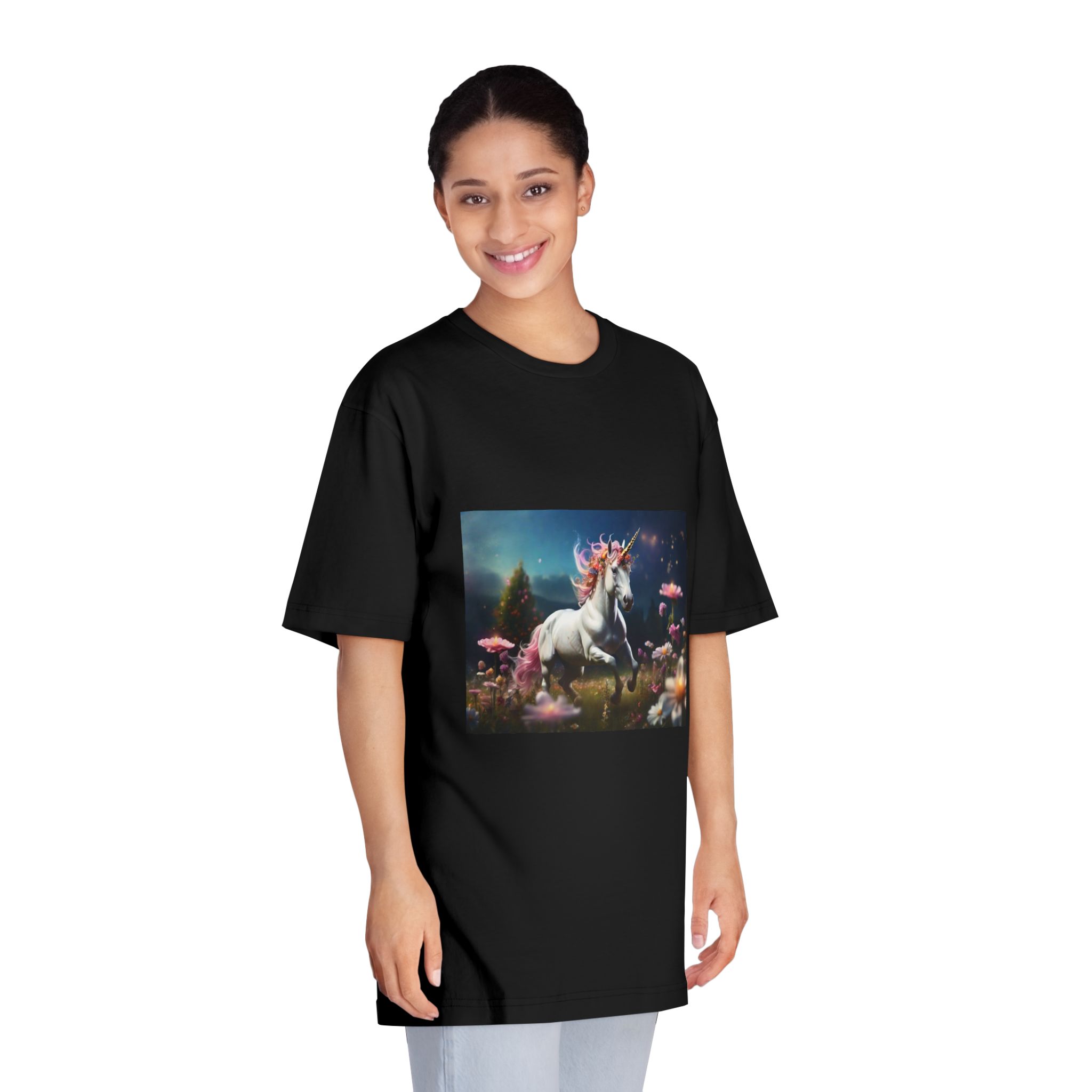 Beautiful Unicorn Running Magical Meadow Unicorn Background Images Whimsical Unicorn (23) Unisex Classic Crewneck T Shirt - Image 7