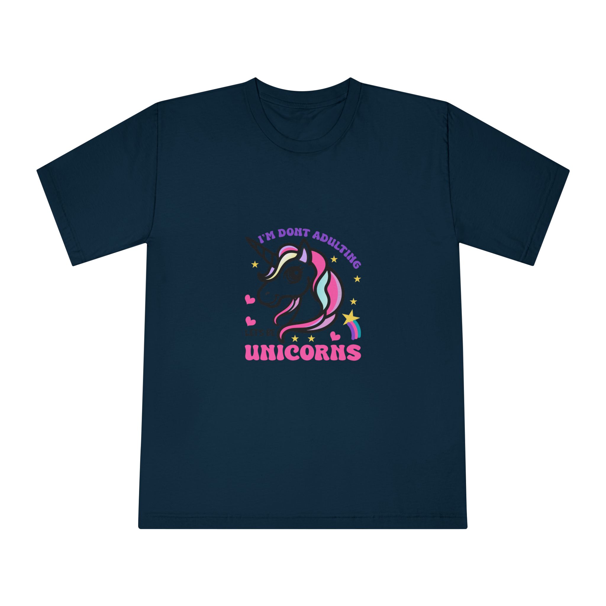 Cute Unicorn Illustration With Rainbow Stars Hearts Unisex Classic Crewneck T Shirt - Image 17