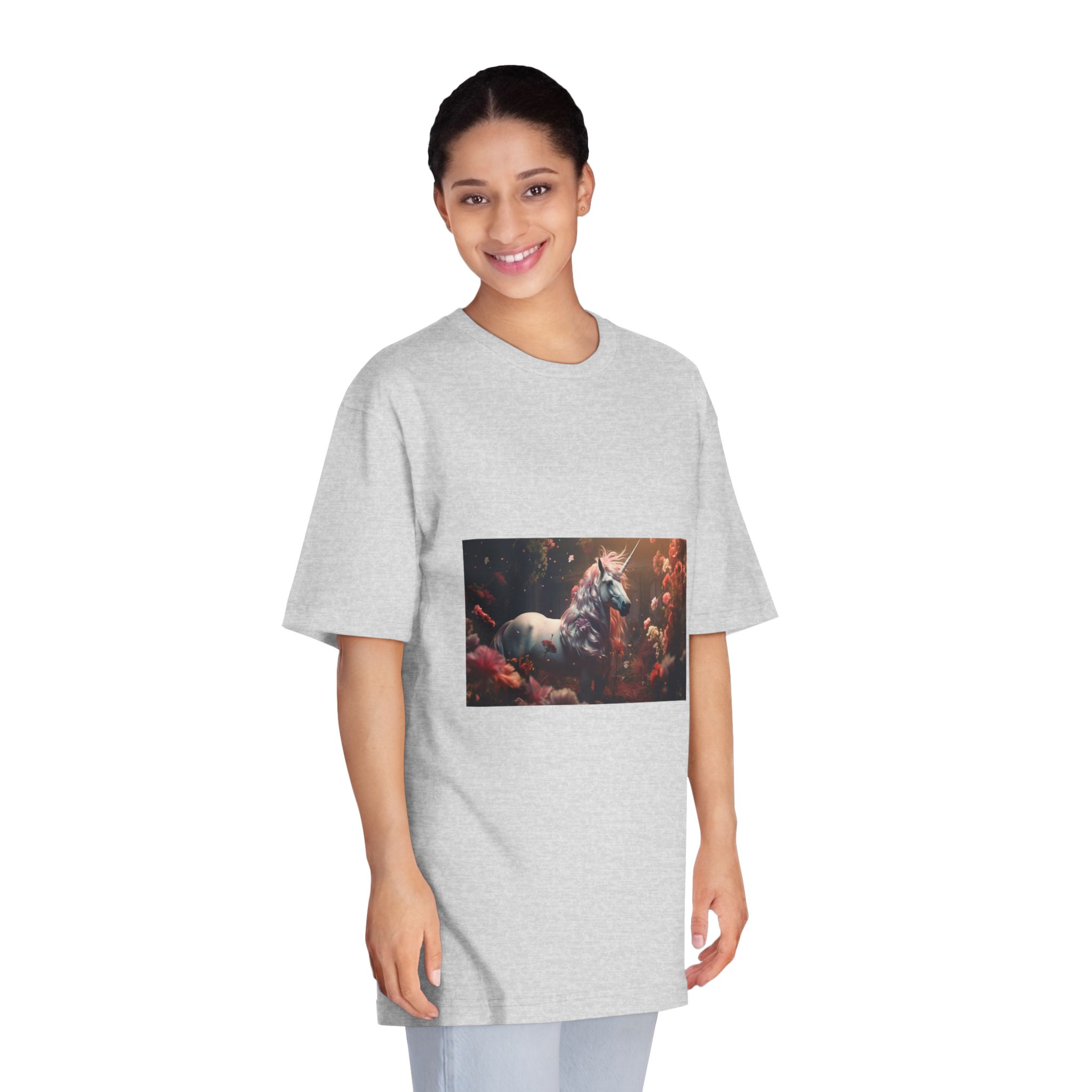 Unicorn With Long Mane Standing Field Flowers Generative Ai Unisex Classic Crewneck T Shirt - Image 15