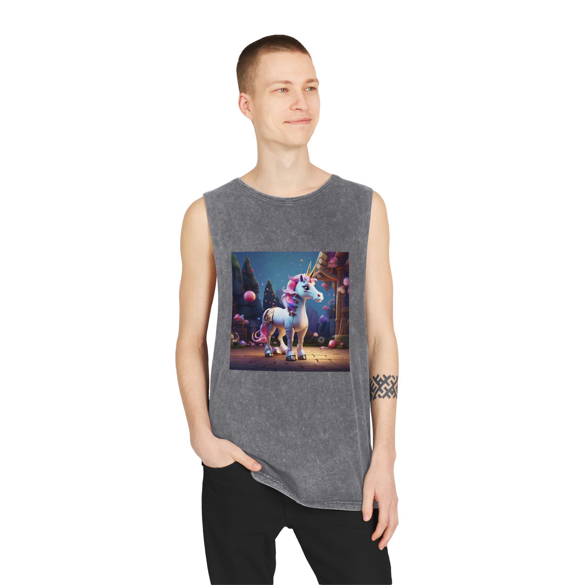 Animated Unicorn Children Generated By Ai (5) Unisex Stonewash Tank Top - Image 11