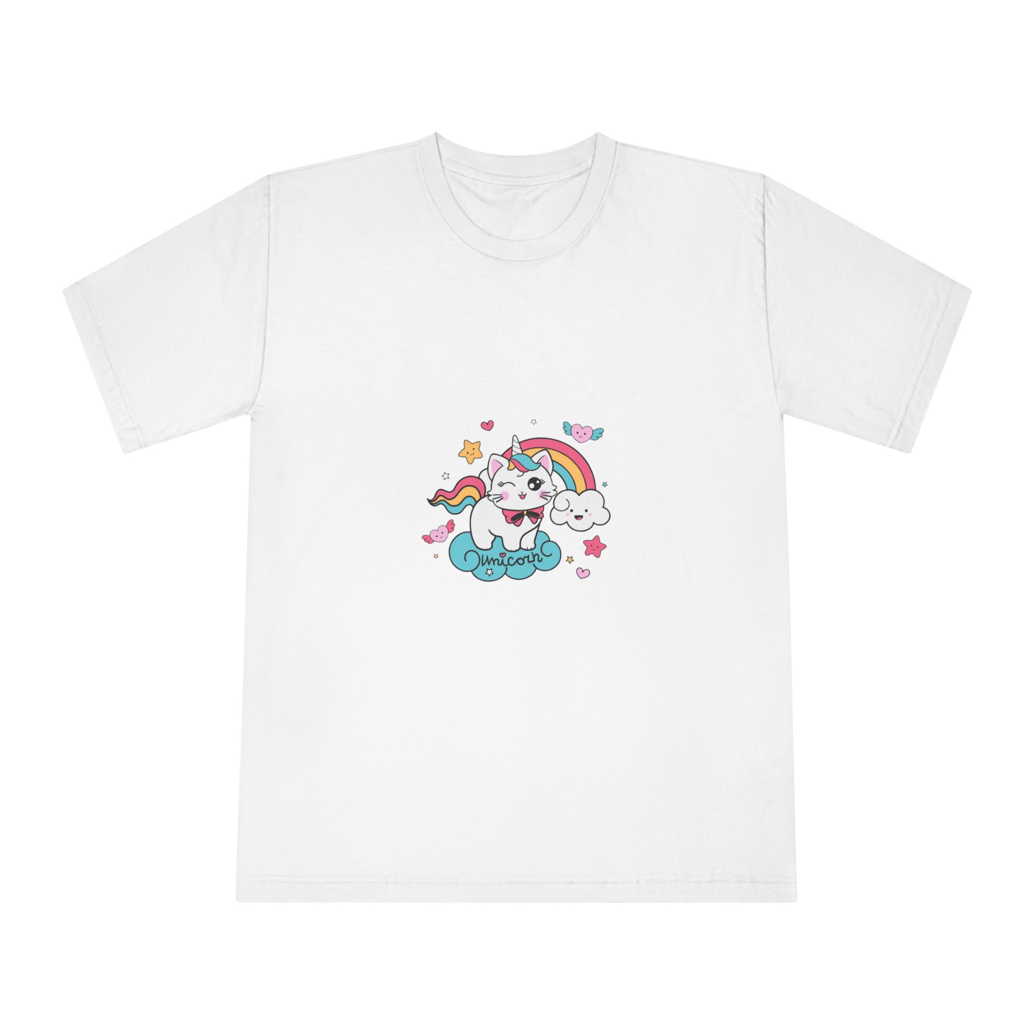 Cute Unicorn Cat With Rainbow Clouds Illustration Unisex Classic Crewneck T Shirt
