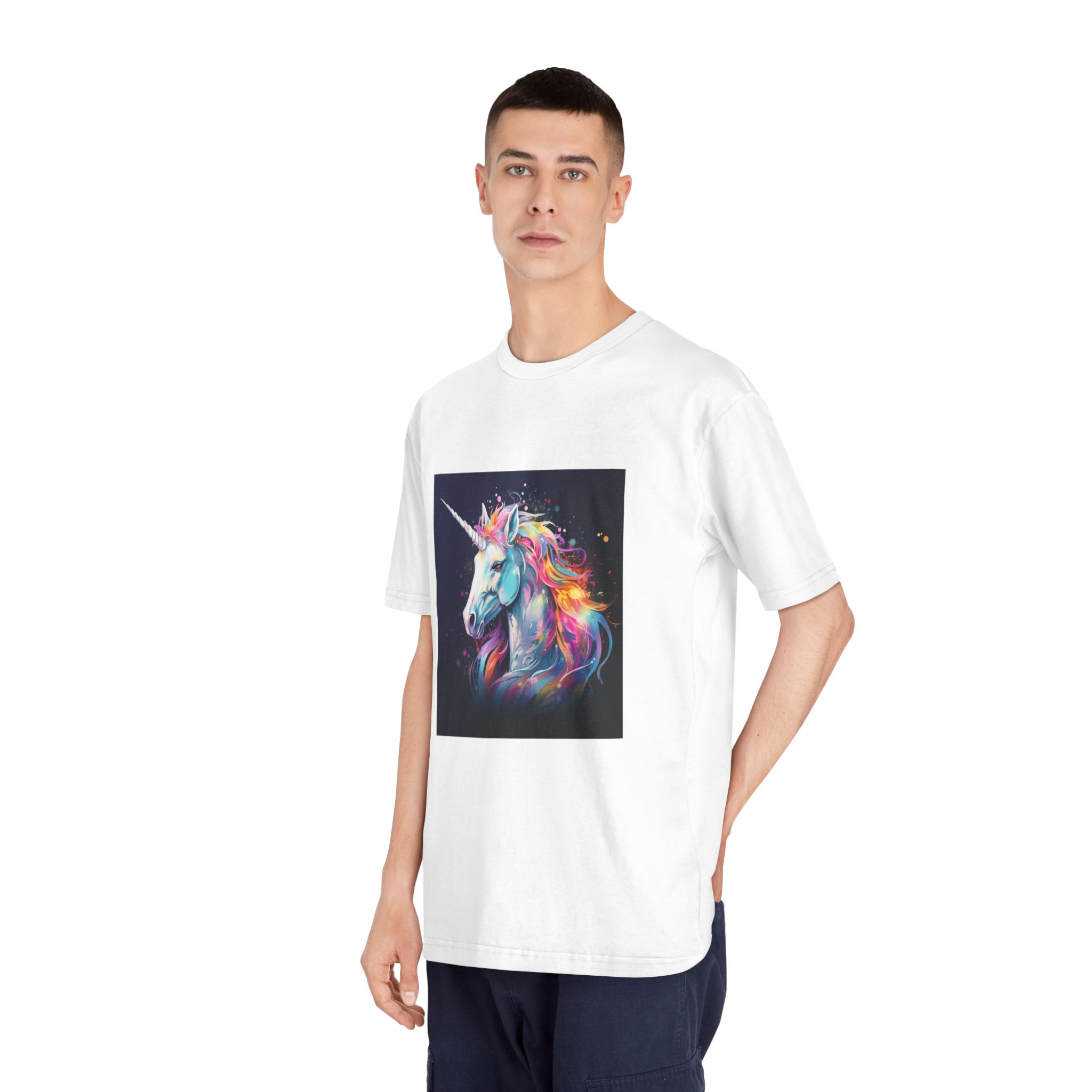 Unicorn Head Colorful Art White Background Unisex Classic Crewneck T Shirt - Image 4