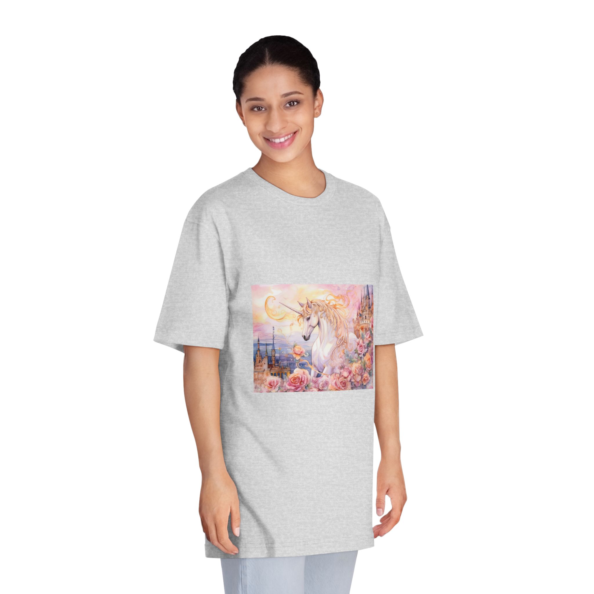 Painting Unicorn Castle With Roses Castle Background Generative Ai Unisex Classic Crewneck T Shirt - Image 15