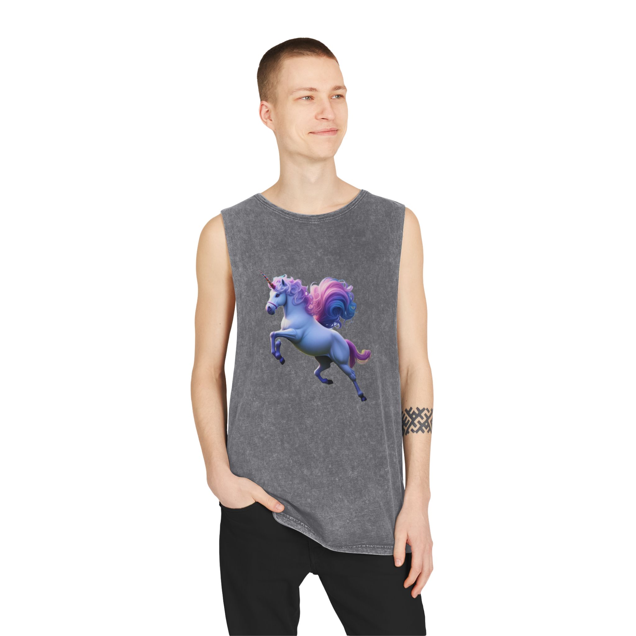 Beautiful Unicorn Running Magical Meadow Unicorn Background Images Whimsical Unicorn (26) Unisex Stonewash Tank Top - Image 11