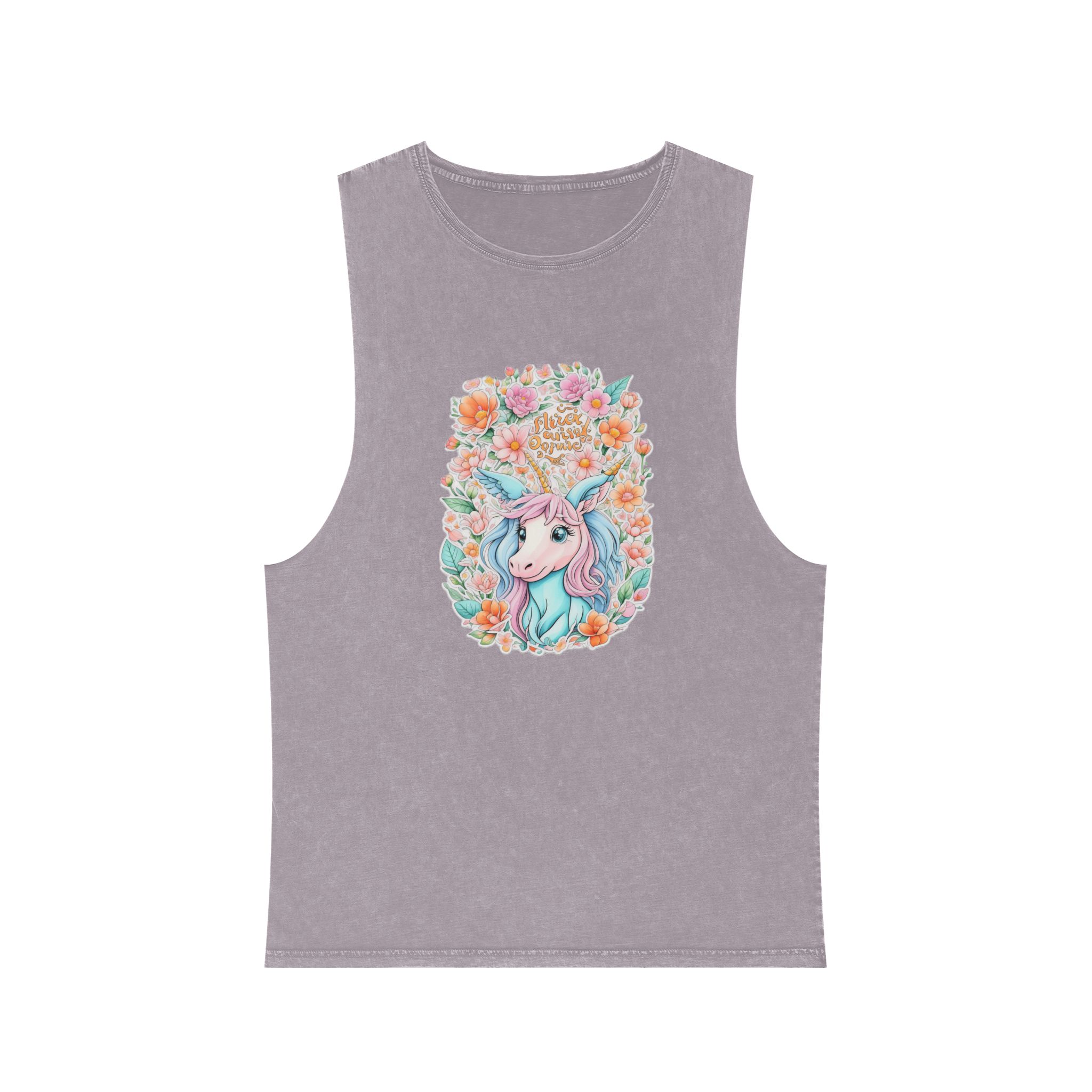 Beautiful Cute Unicorn With Colorful Fantasy Flowers (1) Unisex Stonewash Tank Top - Image 17