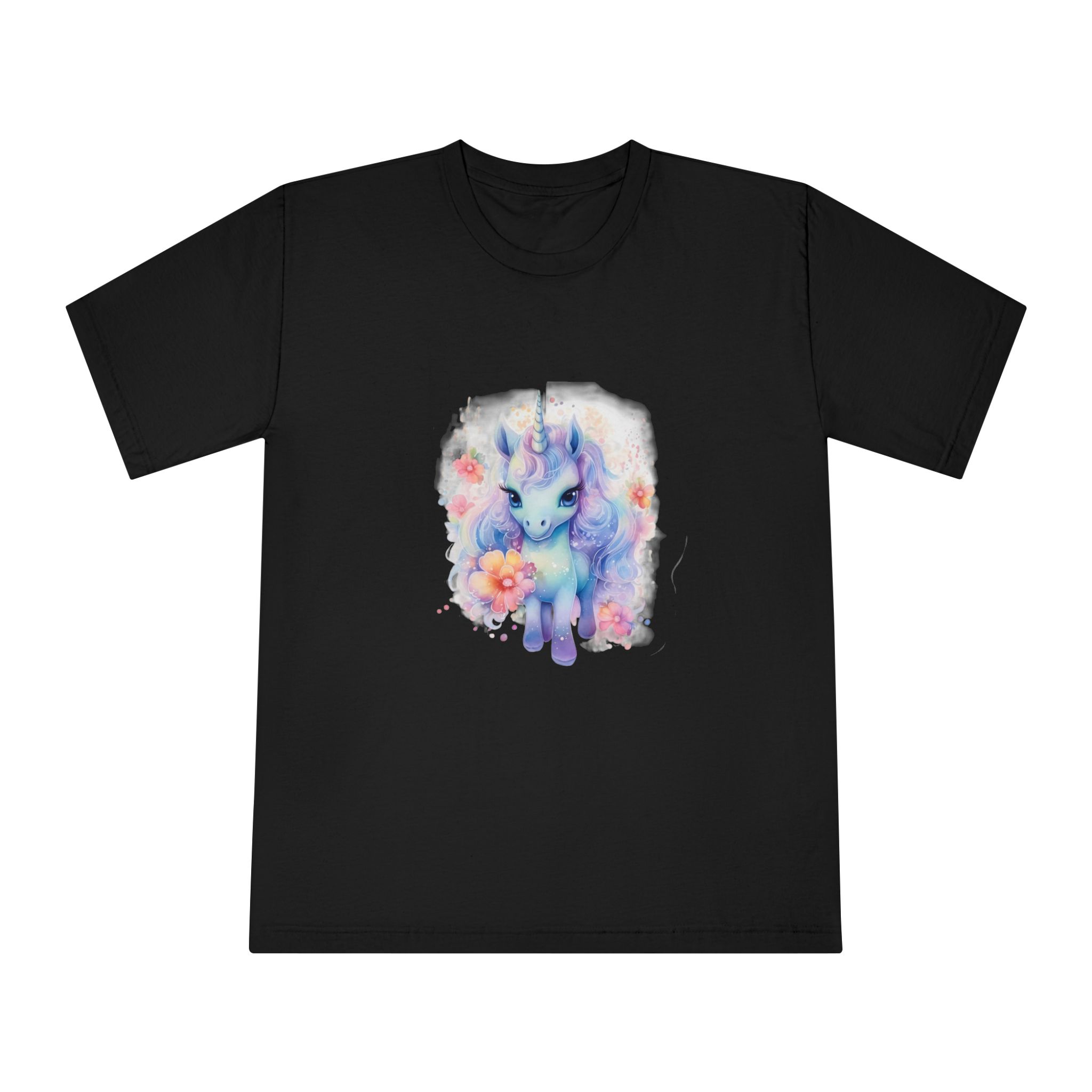 Cute Colorful Magic Unicorn With Flowers Watercolor Style Copia Unisex Classic Crewneck T Shirt - Image 5
