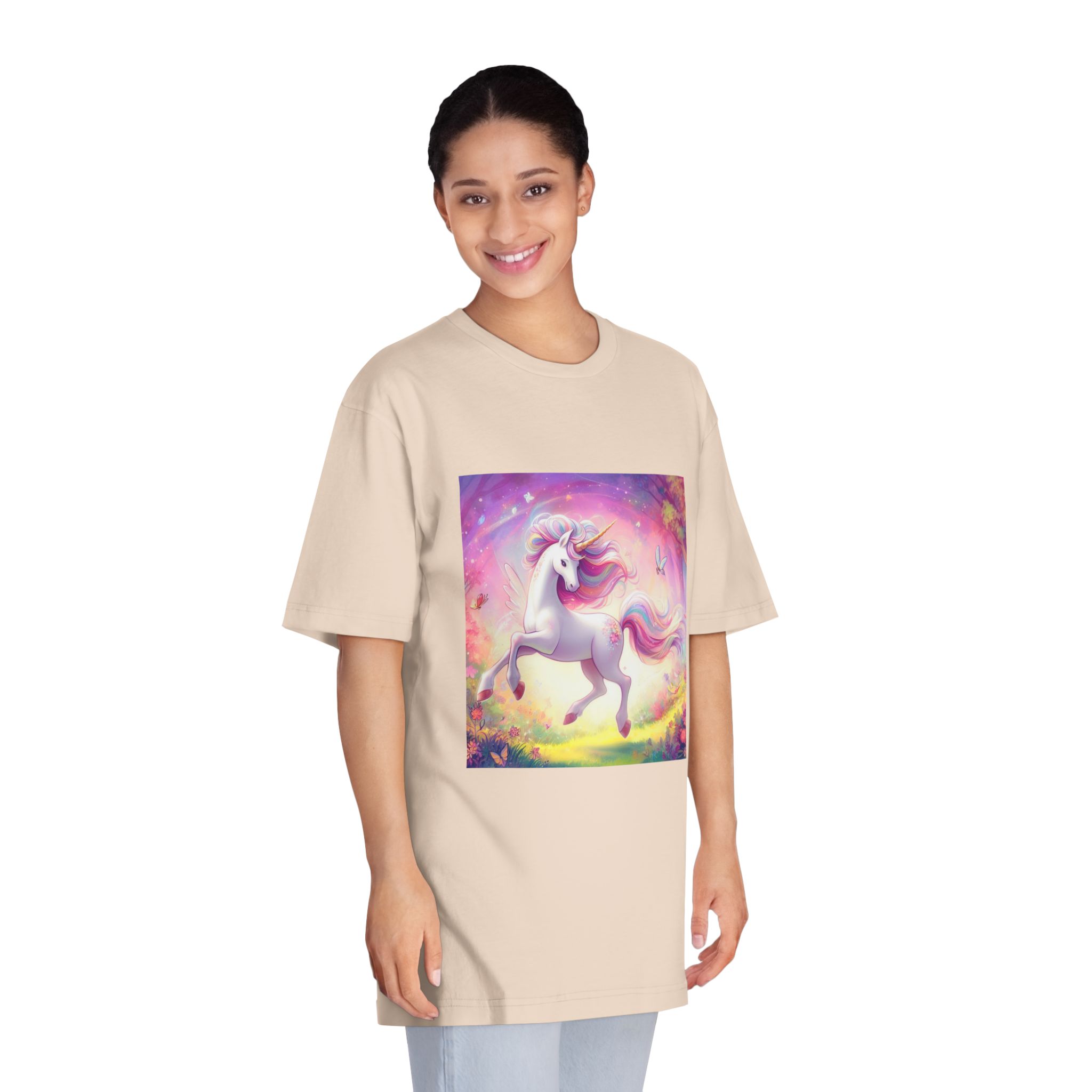 Beautiful Unicorn Running Magical Meadow Unicorn Background Images Whimsical Unicorn (2) Unisex Classic Crewneck T Shirt - Image 11