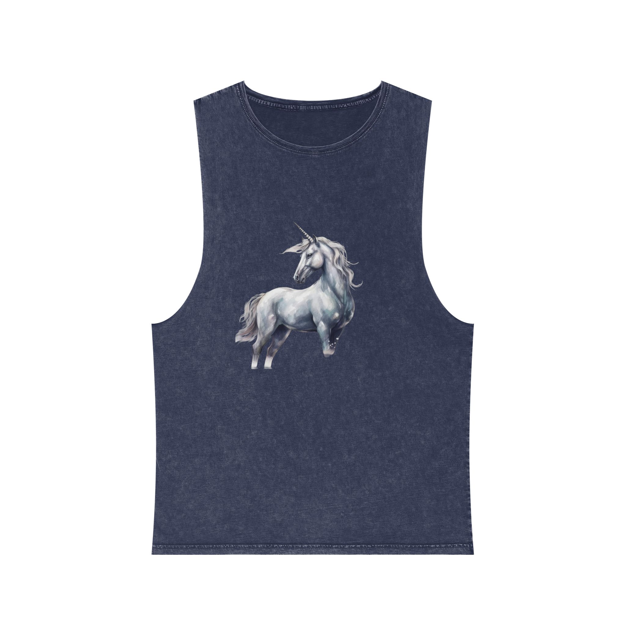 Painting White Unicorn With Long Horn Standing Snow Generative Ai Unisex Stonewash Tank Top - Image 13