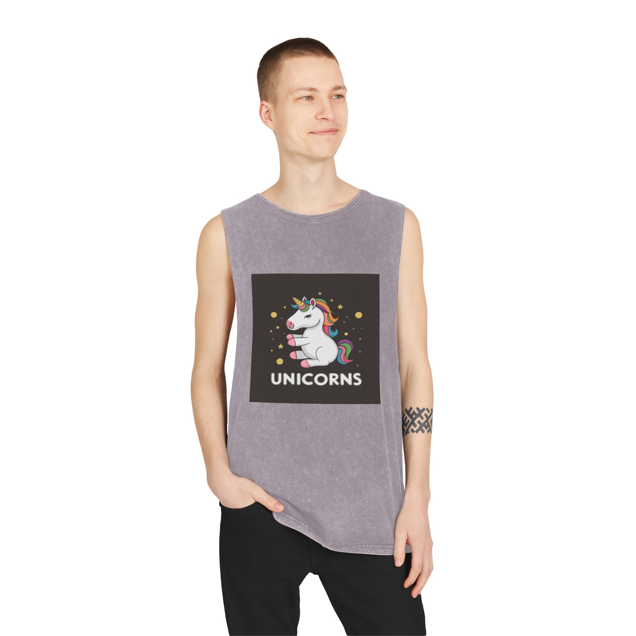 Cute Unicorn Illustration T Shirt Design Unicorn Vector Unicorn Princess Cartoon Vector Unisex Stonewash Tank Top - Image 19