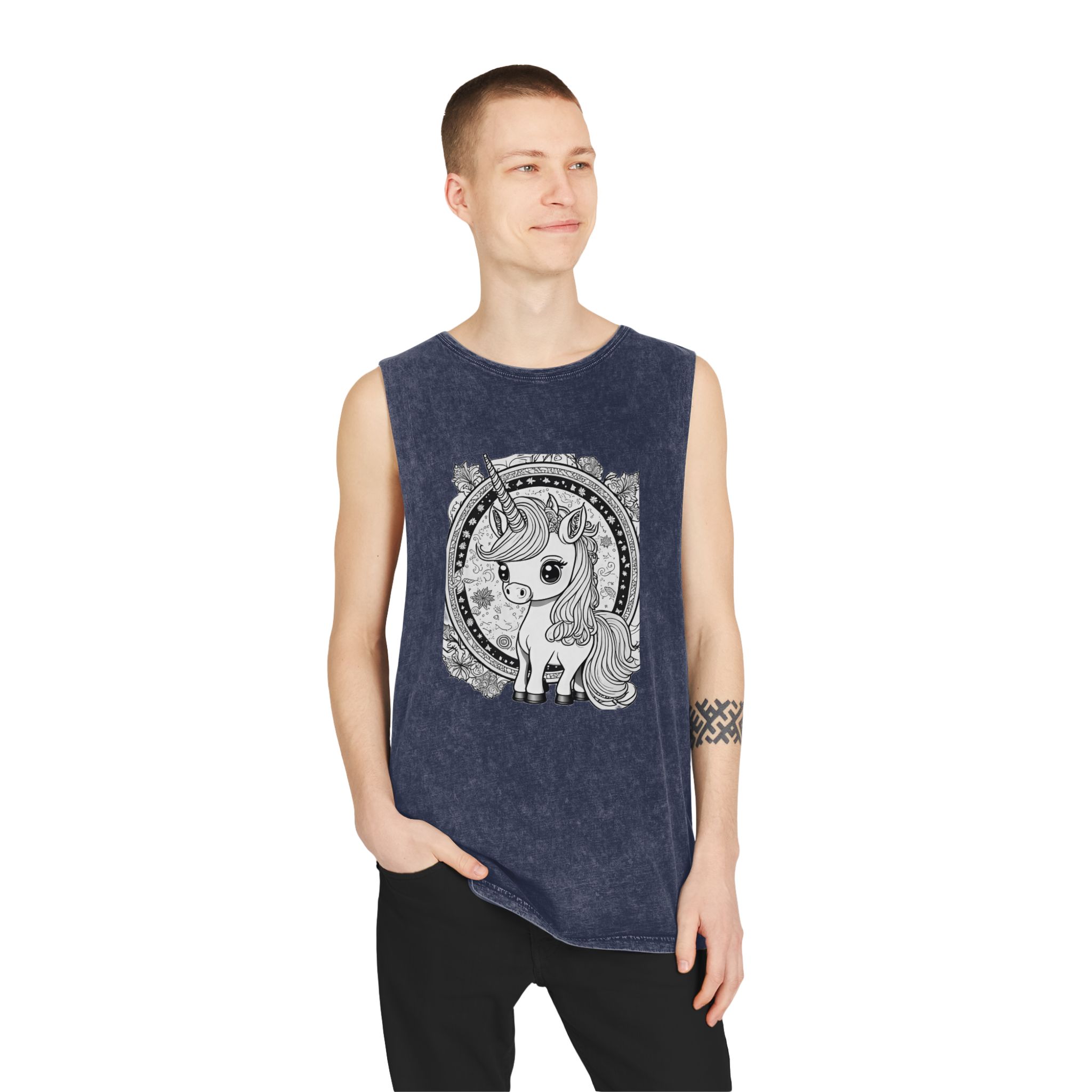 Adorable Unicorn Illustrations Kids Unisex Stonewash Tank Top - Image 15