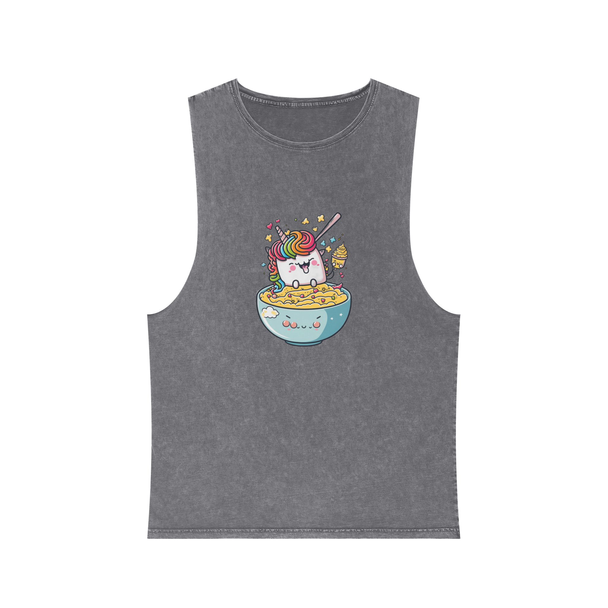 Cute Kawaii Unicorn Graphic Eating Ramen Unisex Stonewash Tank Top - Image 9