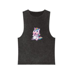 Cute Unicorn Happy Unisex Stonewash Tank Top