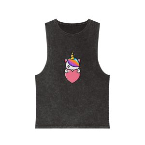 Cute Unicorn Mascot Design (7) Unisex Stonewash Tank Top