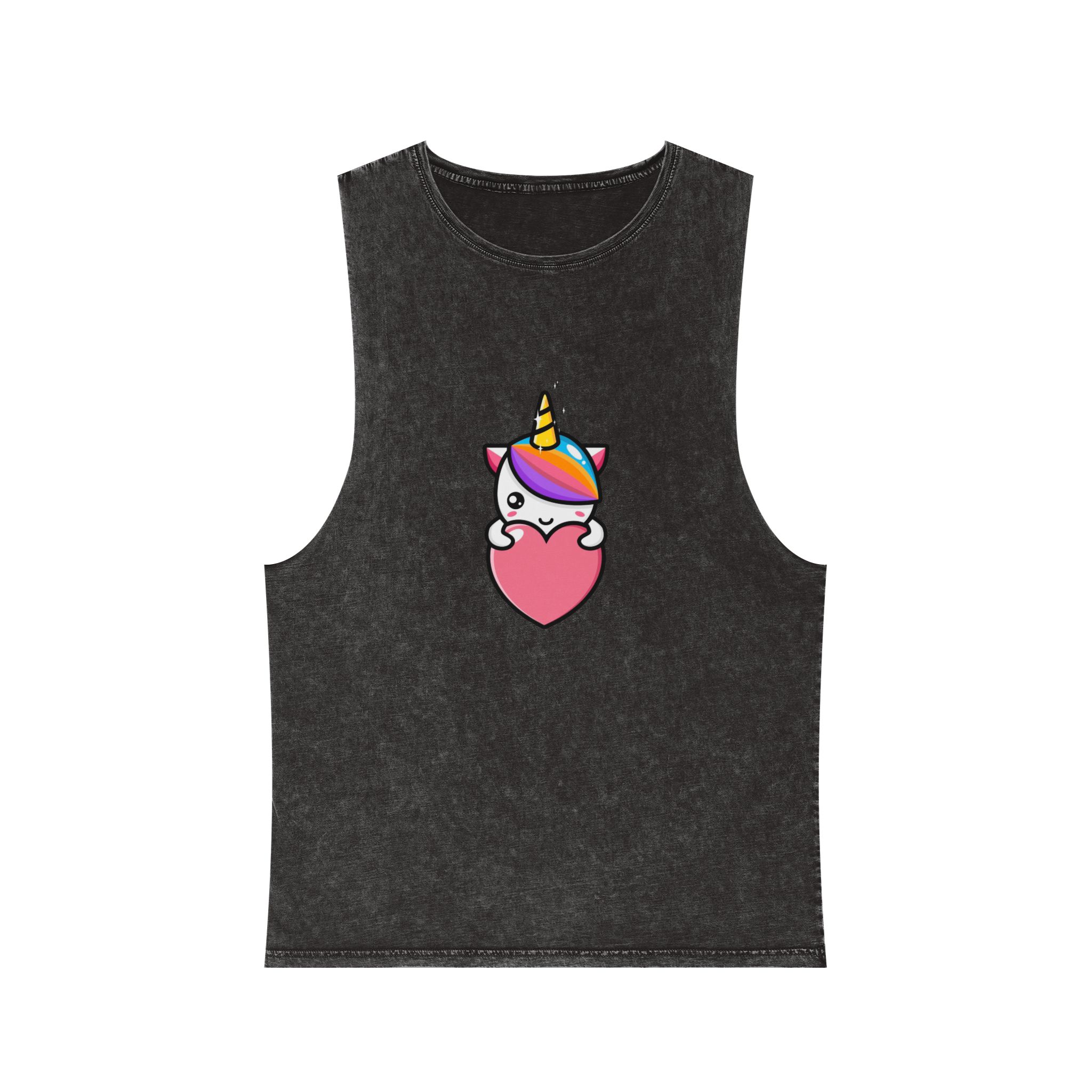 Cute Unicorn Mascot Design (7) Unisex Stonewash Tank Top