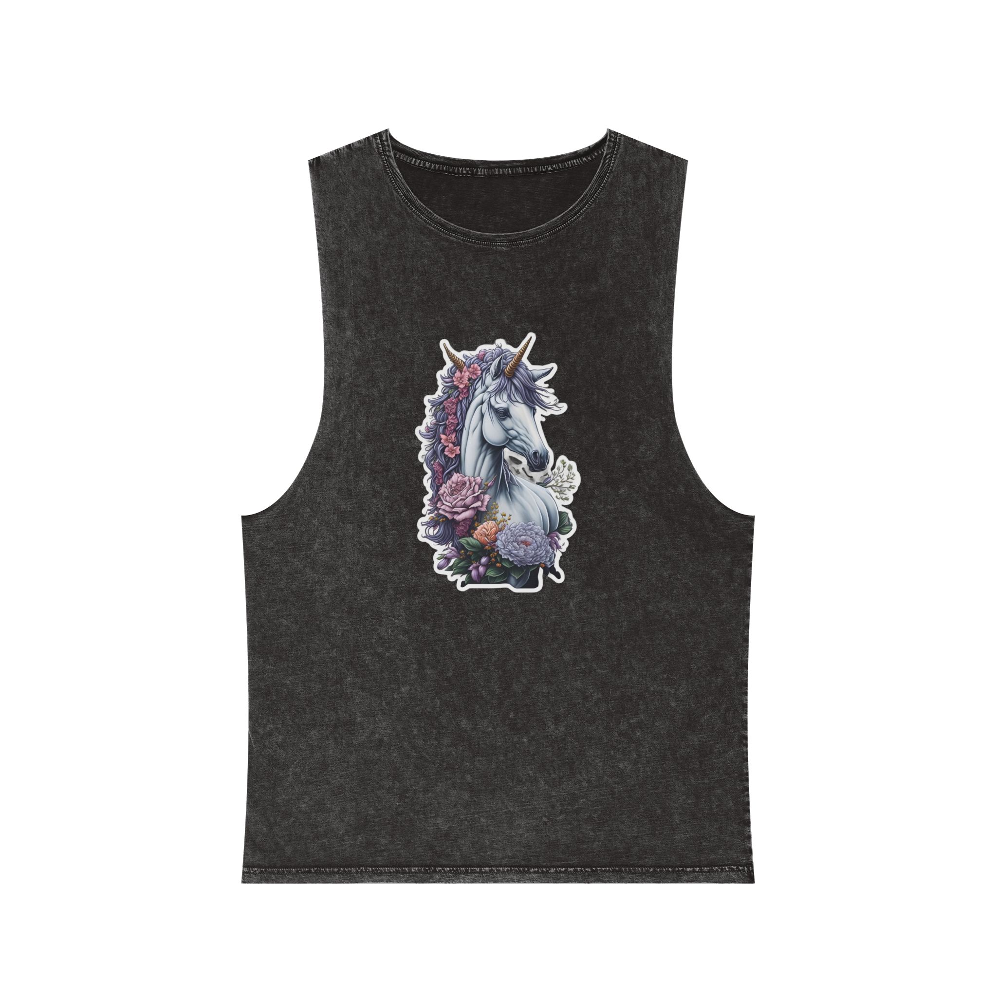 Unicorn Sticker Unisex Stonewash Tank Top
