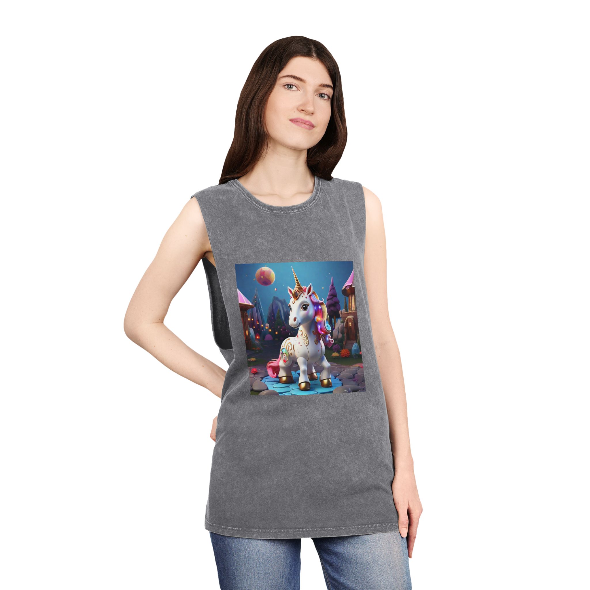 Animated Unicorn Children Generated By Ai (3) Unisex Stonewash Tank Top - Image 12
