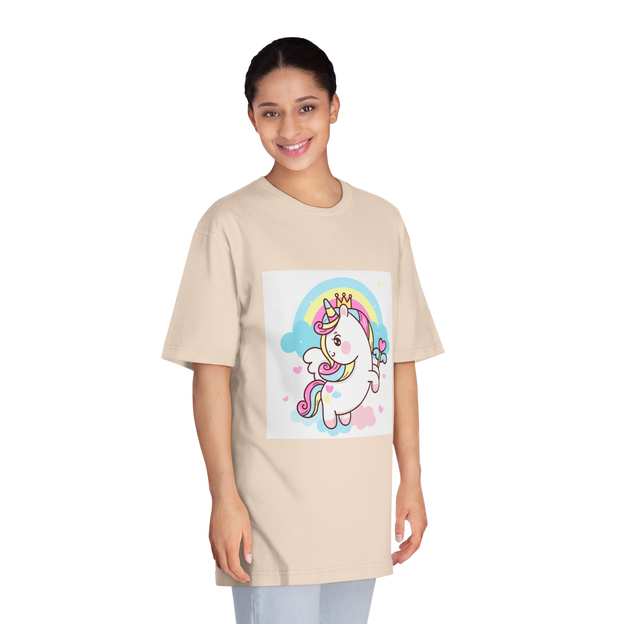 Cute Unicorn Vector Princess Pegasus Holding Heart Magic Wand On Pastel Sky With Sweet Cloud and Heart Pony Cartoon Kawaii Animals Background Unisex Classic Crewneck T Shirt - Image 11