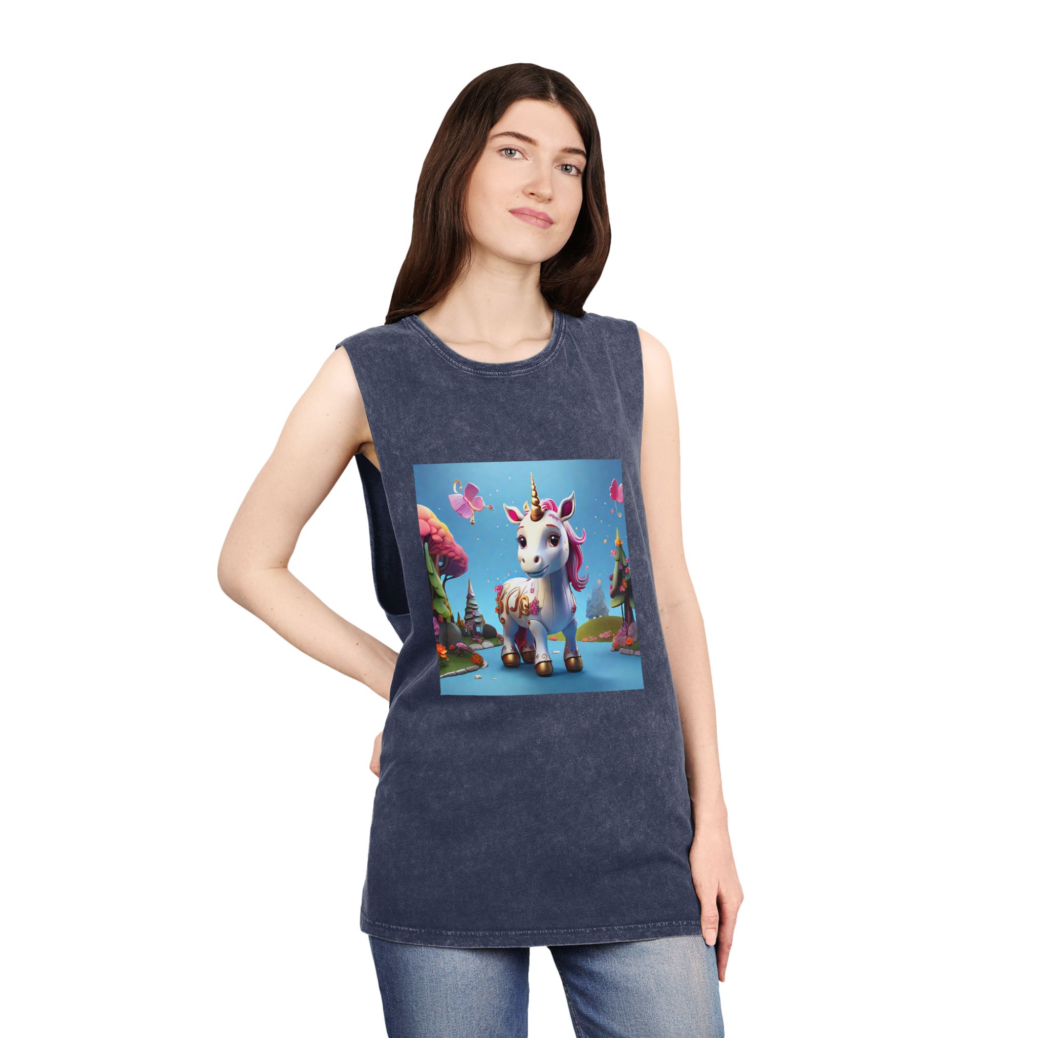 Animated Unicorn Children Generated By Ai (19) Unisex Stonewash Tank Top - Image 16