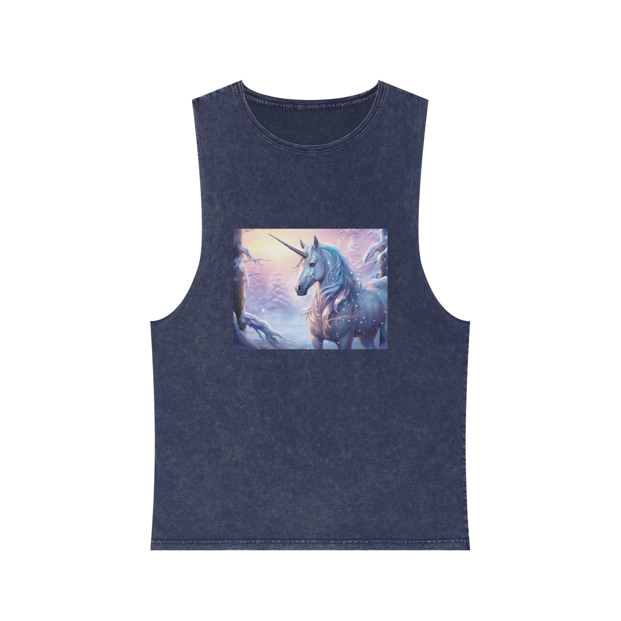 Unicorn Snow With Pink Sky Background Generative Ai Unisex Stonewash Tank Top - Image 13