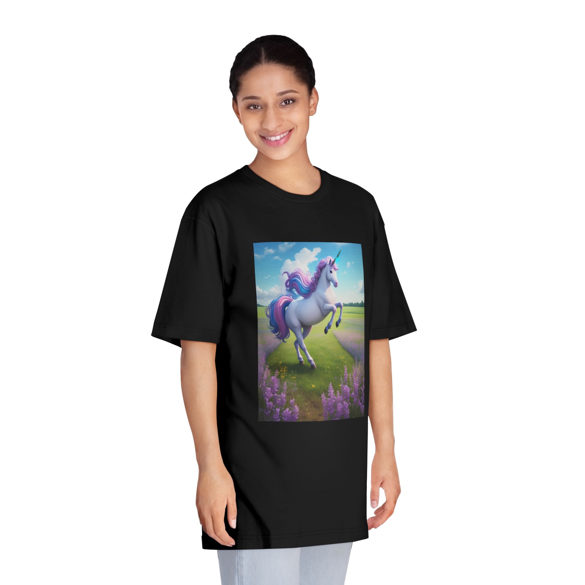 Beautiful Unicorn Running Magical Meadow Unicorn Background Images Whimsical Unicorn (72) Unisex Classic Crewneck T Shirt - Image 7