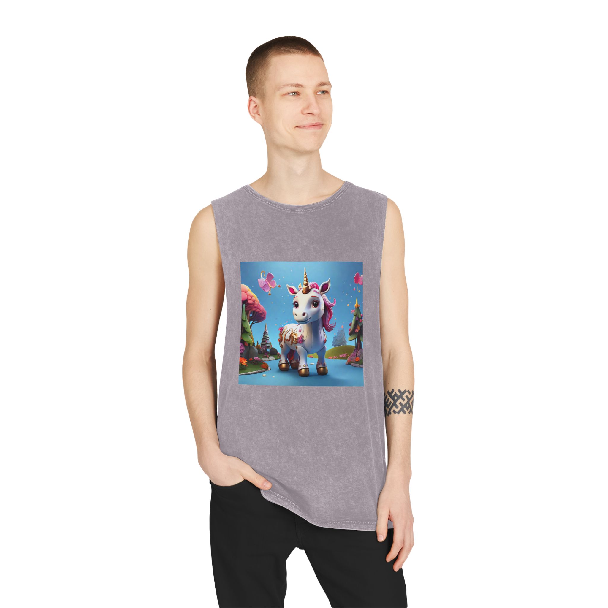 Animated Unicorn Children Generated By Ai (19) Unisex Stonewash Tank Top - Image 19