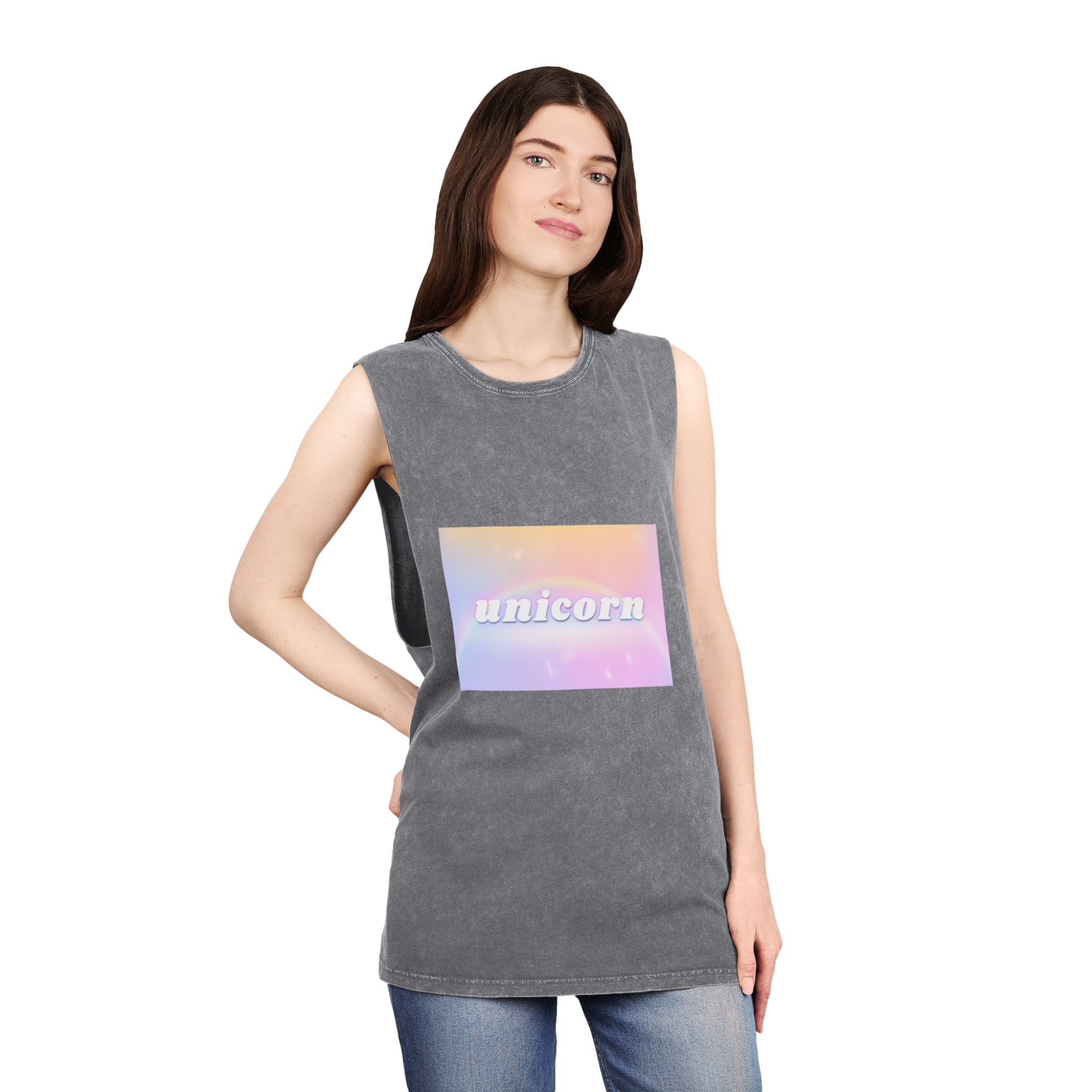 Unicorn Aesthetic Typography Colorful Glowing Rainbow Font Unisex Stonewash Tank Top - Image 12