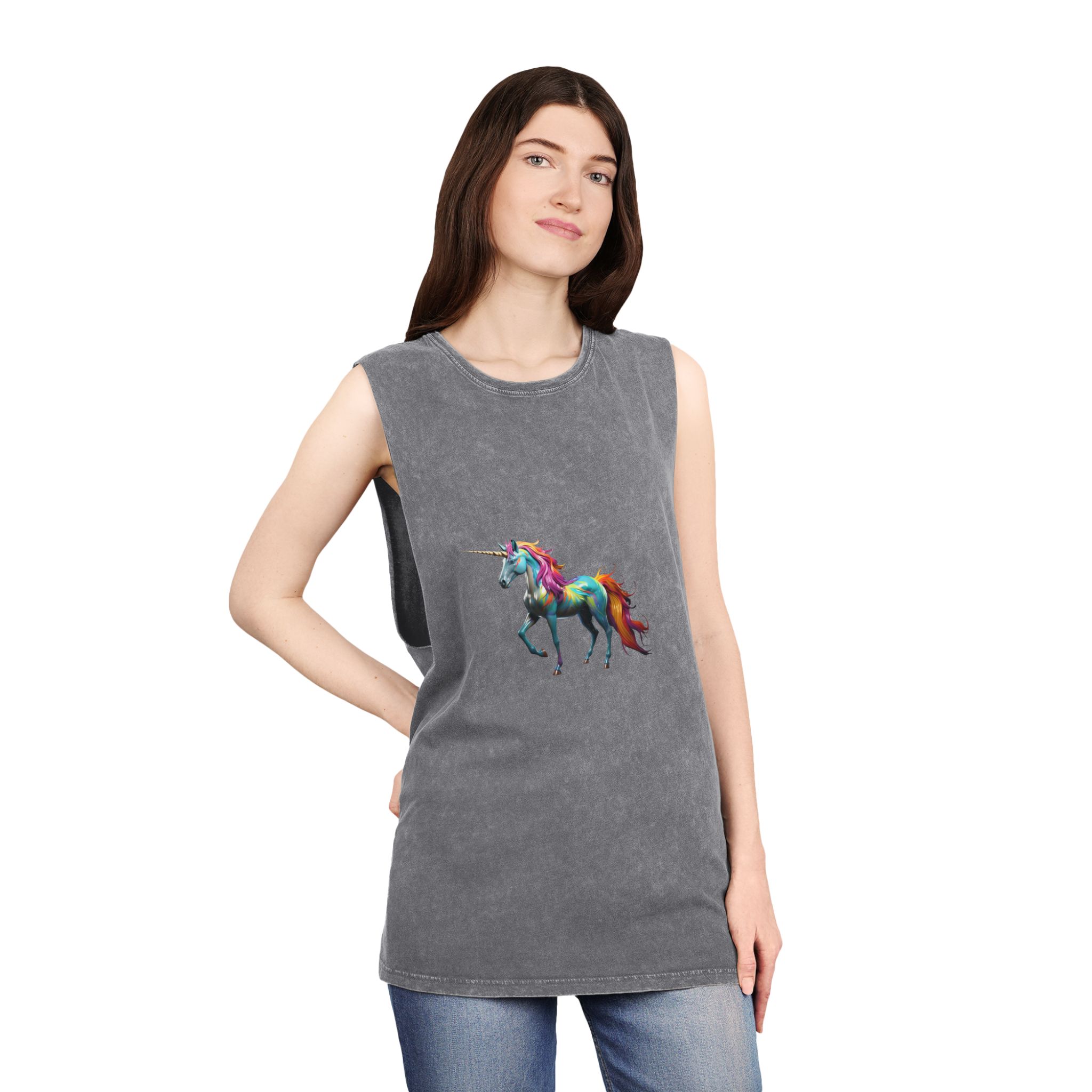 Mythical Unicorn With Oil Spill Colors Fotor Bg Remover 2023110415173 Unisex Stonewash Tank Top - Image 12