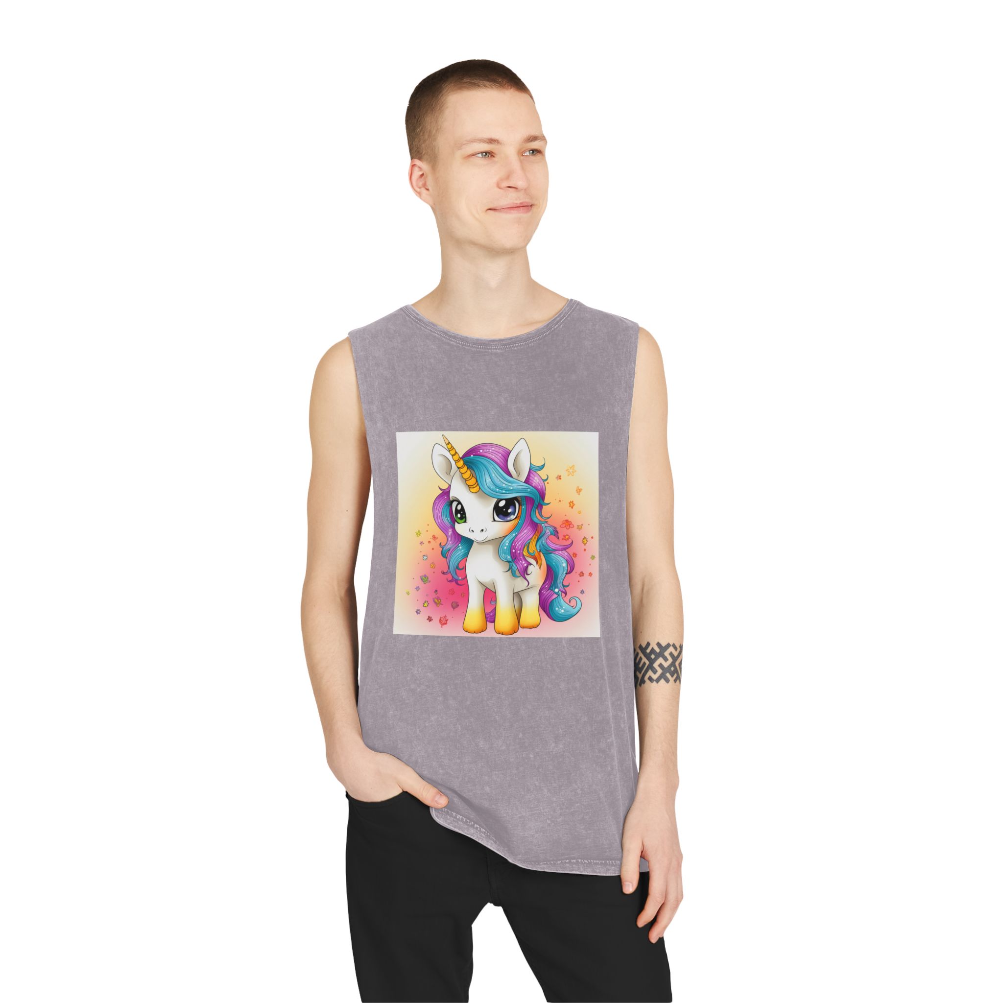 Close Up Cartoon Unicorn With Colorful Mane Generative Ai Unisex Stonewash Tank Top - Image 19