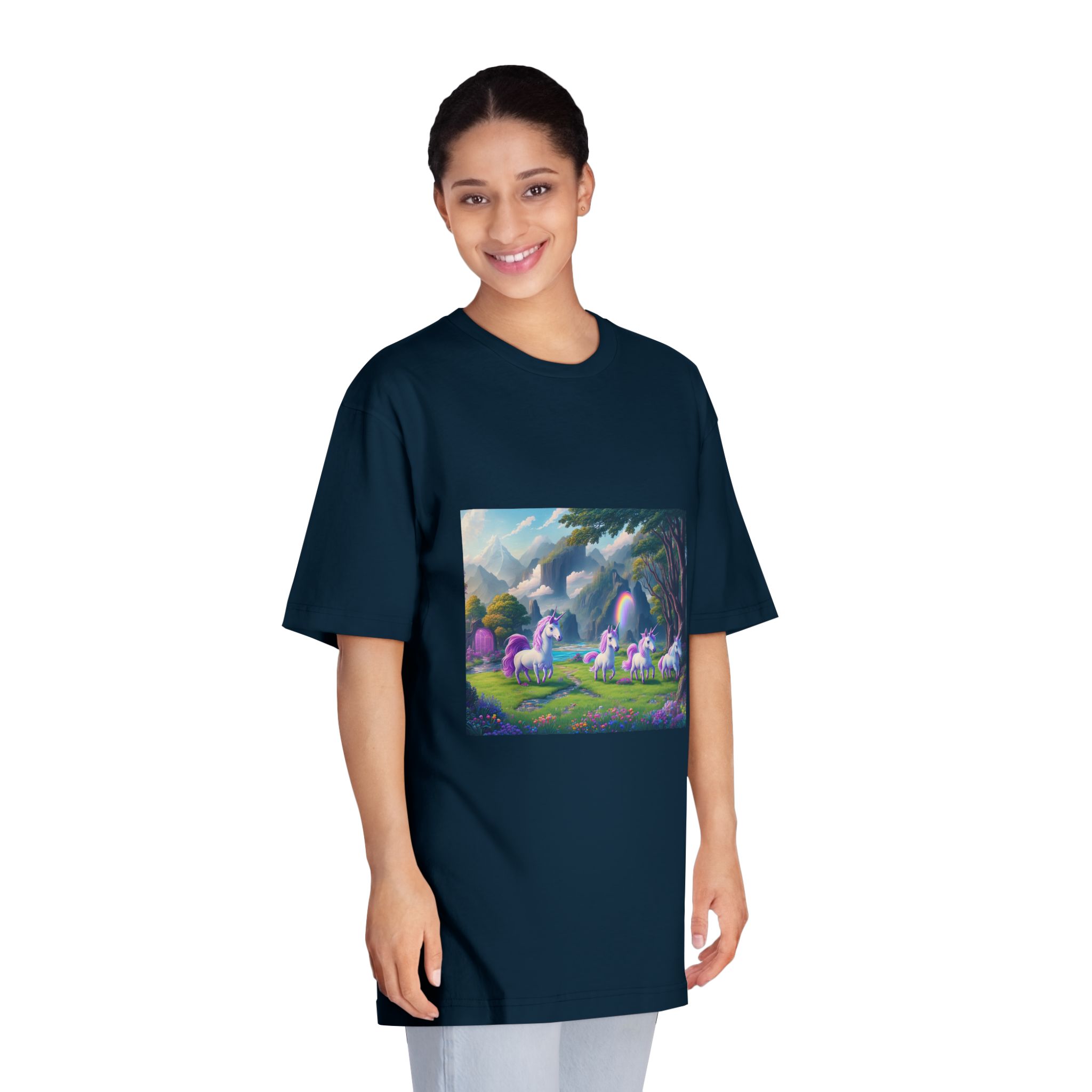 Painting Group Unicorns Landscape With Mountains Background Unisex Classic Crewneck T Shirt - Image 19
