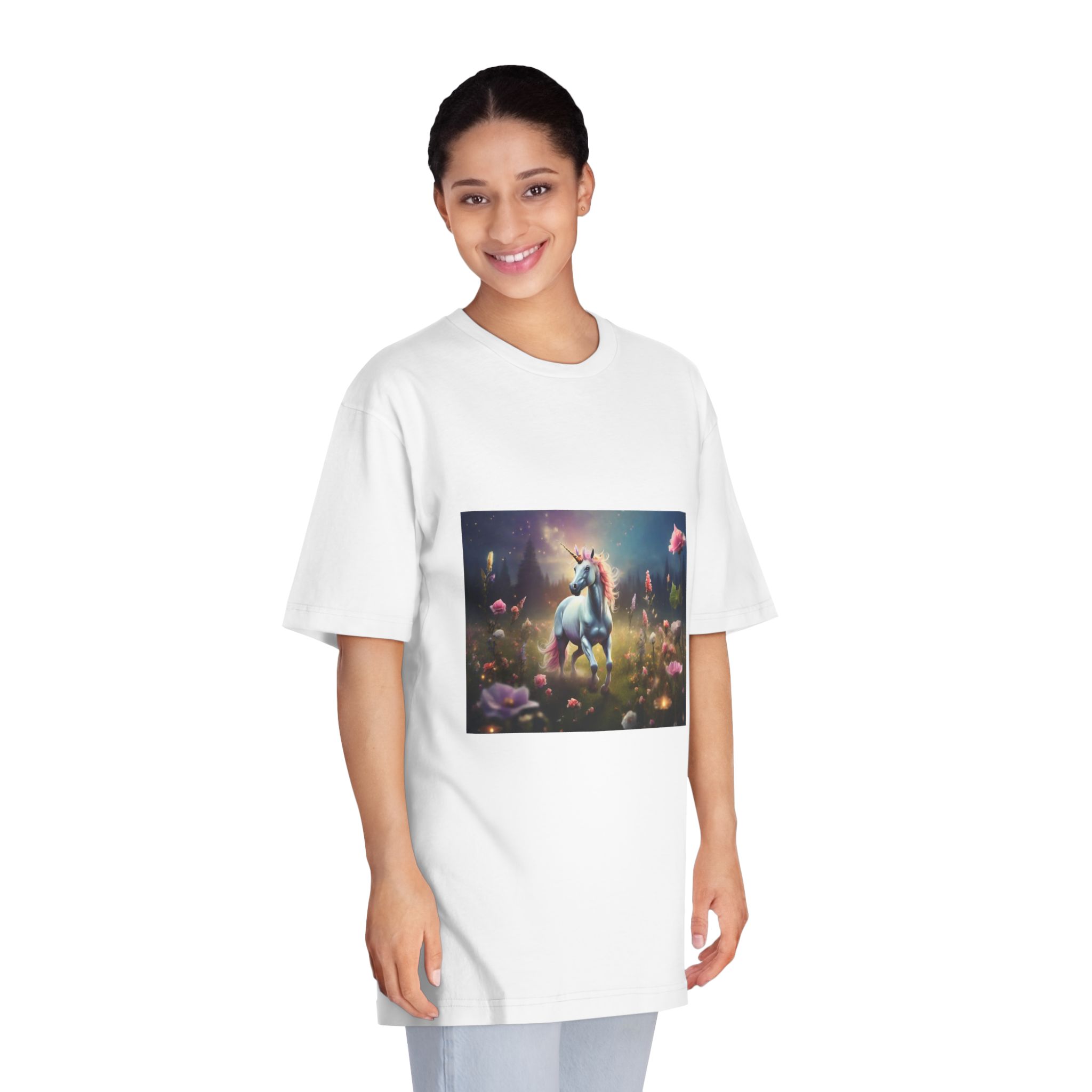 Beautiful Unicorn Running Magical Meadow Unicorn Background Images Whimsical Unicorn (32) Unisex Classic Crewneck T Shirt - Image 3