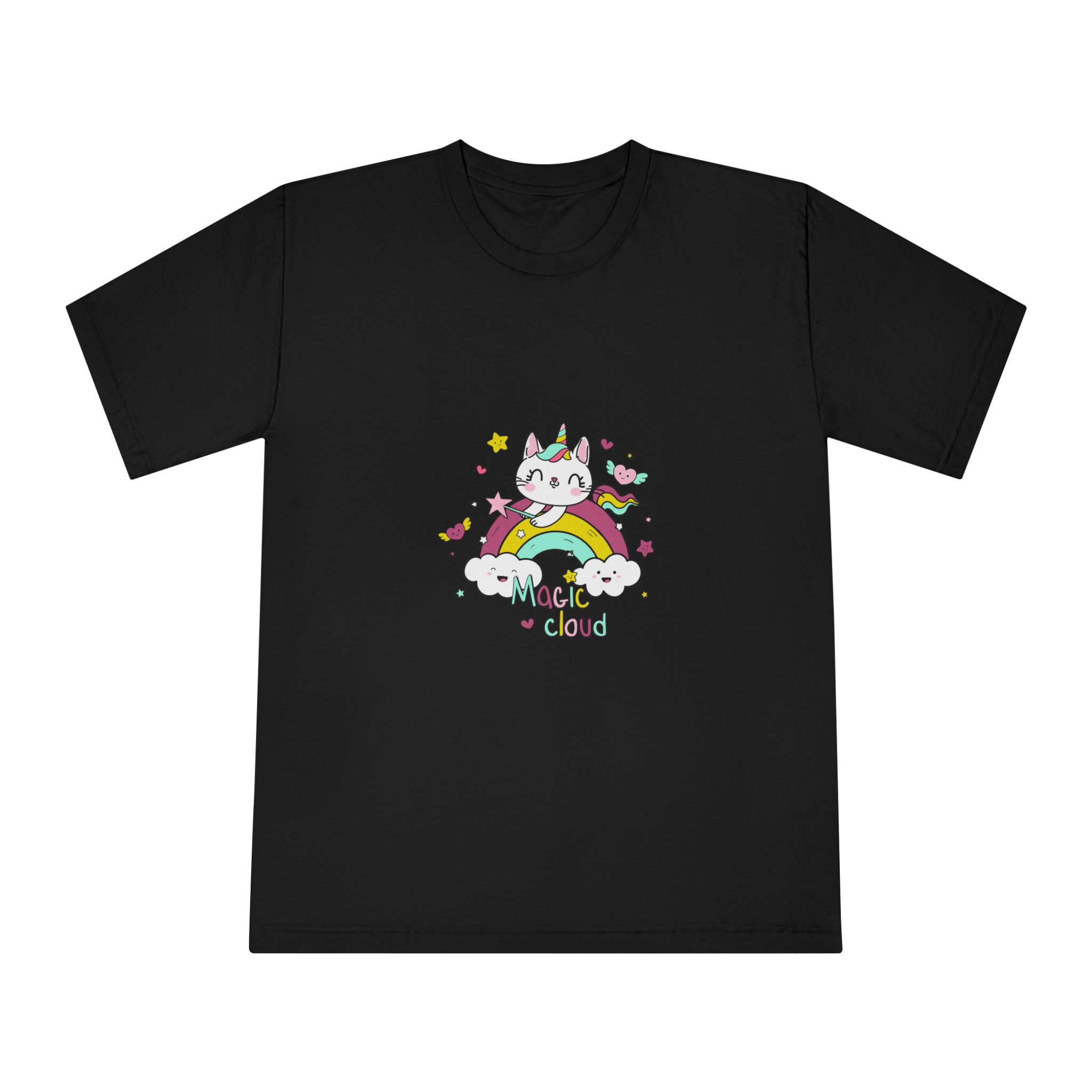 Unicorn Cat Rainbow With Magic Cloud Illustration Unisex Classic Crewneck T Shirt - Image 5