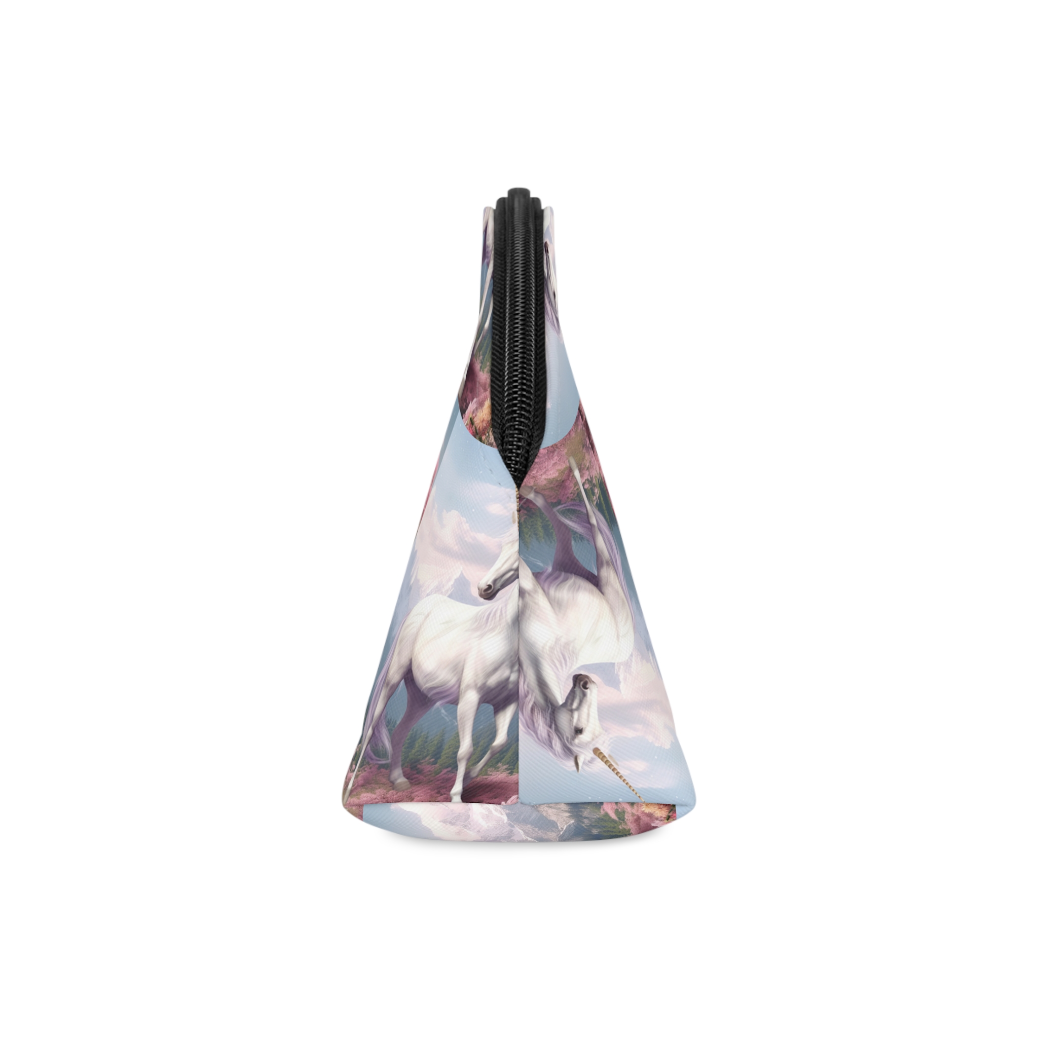 Unicorn Standing Field Flowers With Mountains Background Generative Ai Makeup Bag - Image 4