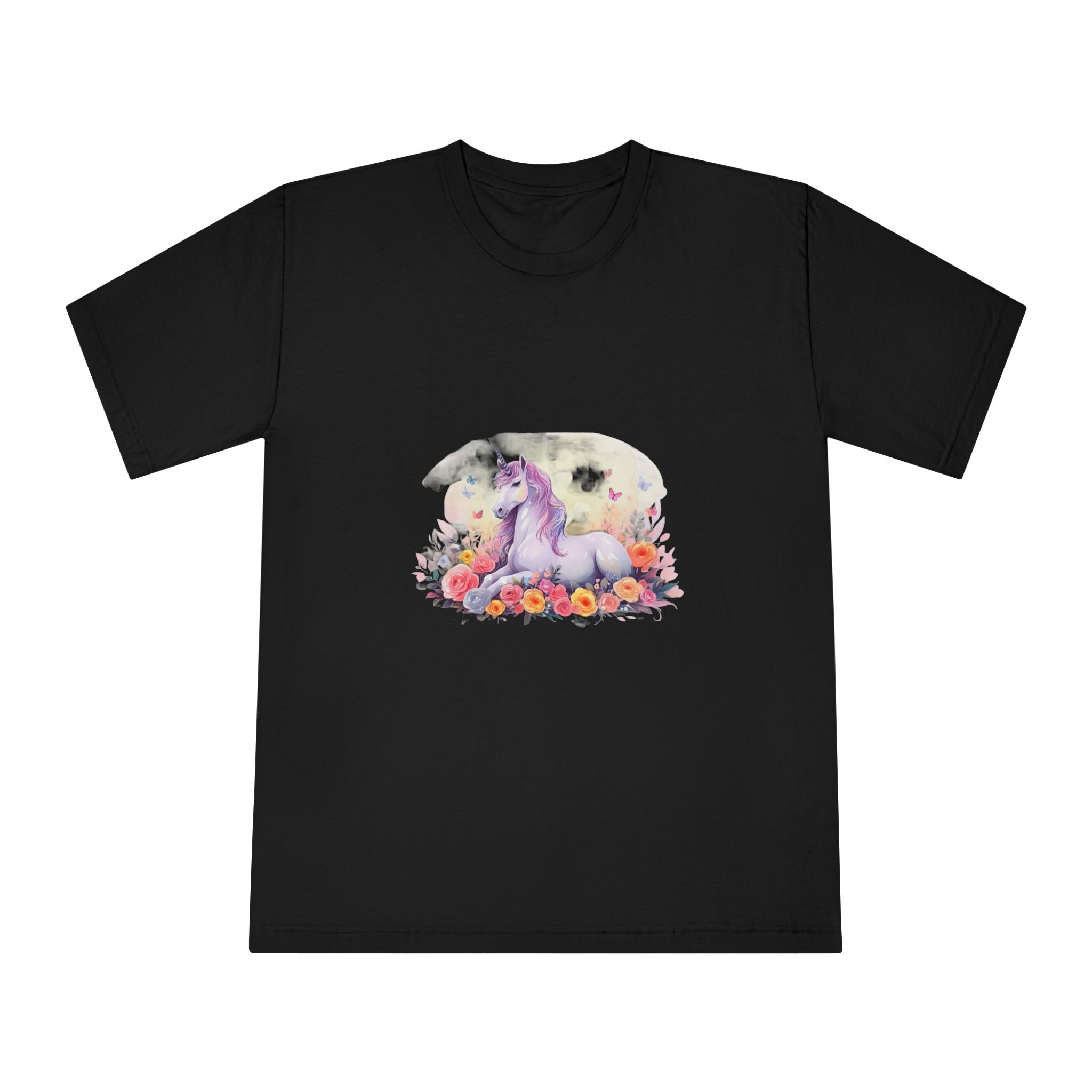 Illustration Little Unicorn Sits With Flowers Unisex Classic Crewneck T Shirt - Image 5