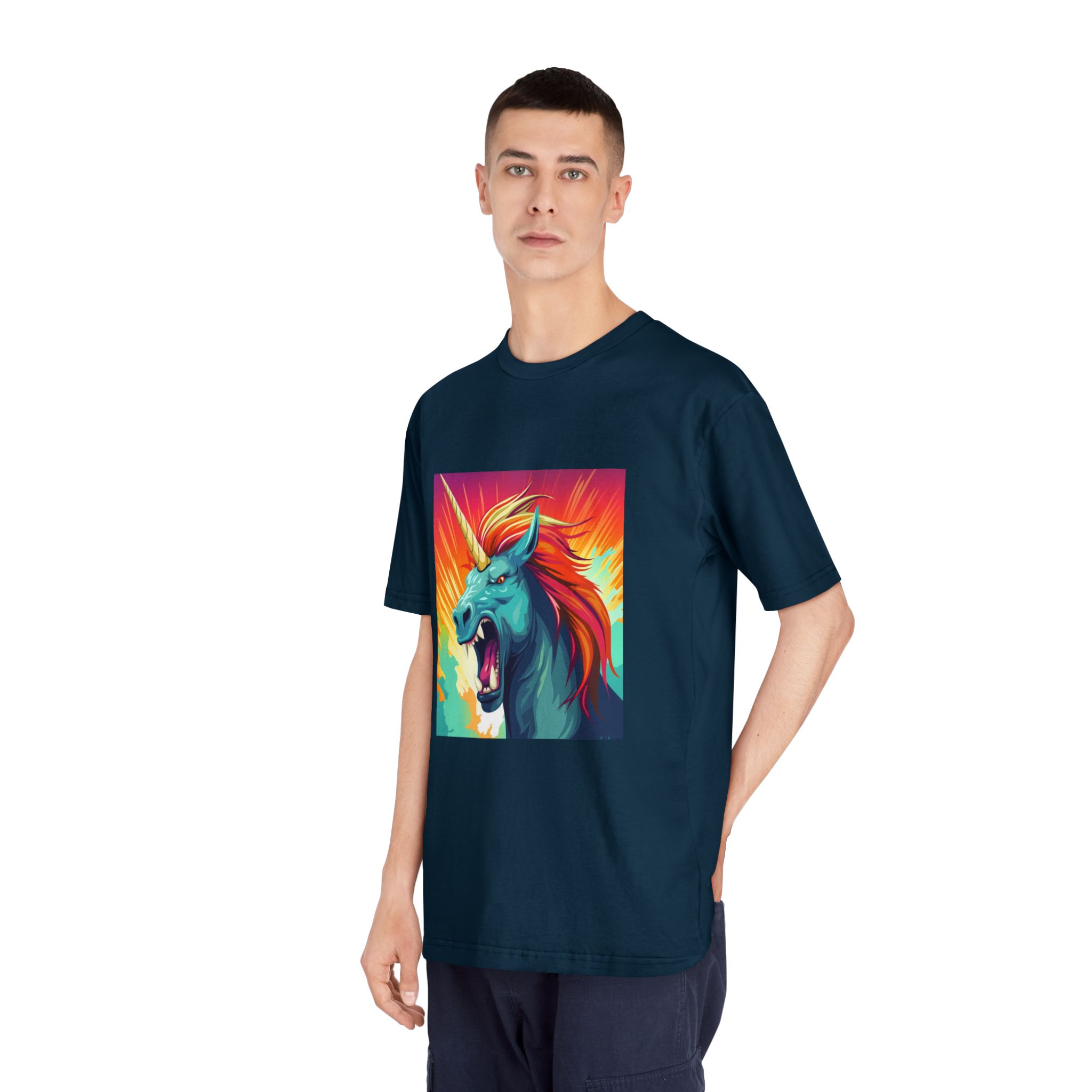 Illustration Unicorn With Colorful Mane Yellow Horn Generative Ai Unisex Classic Crewneck T Shirt - Image 20