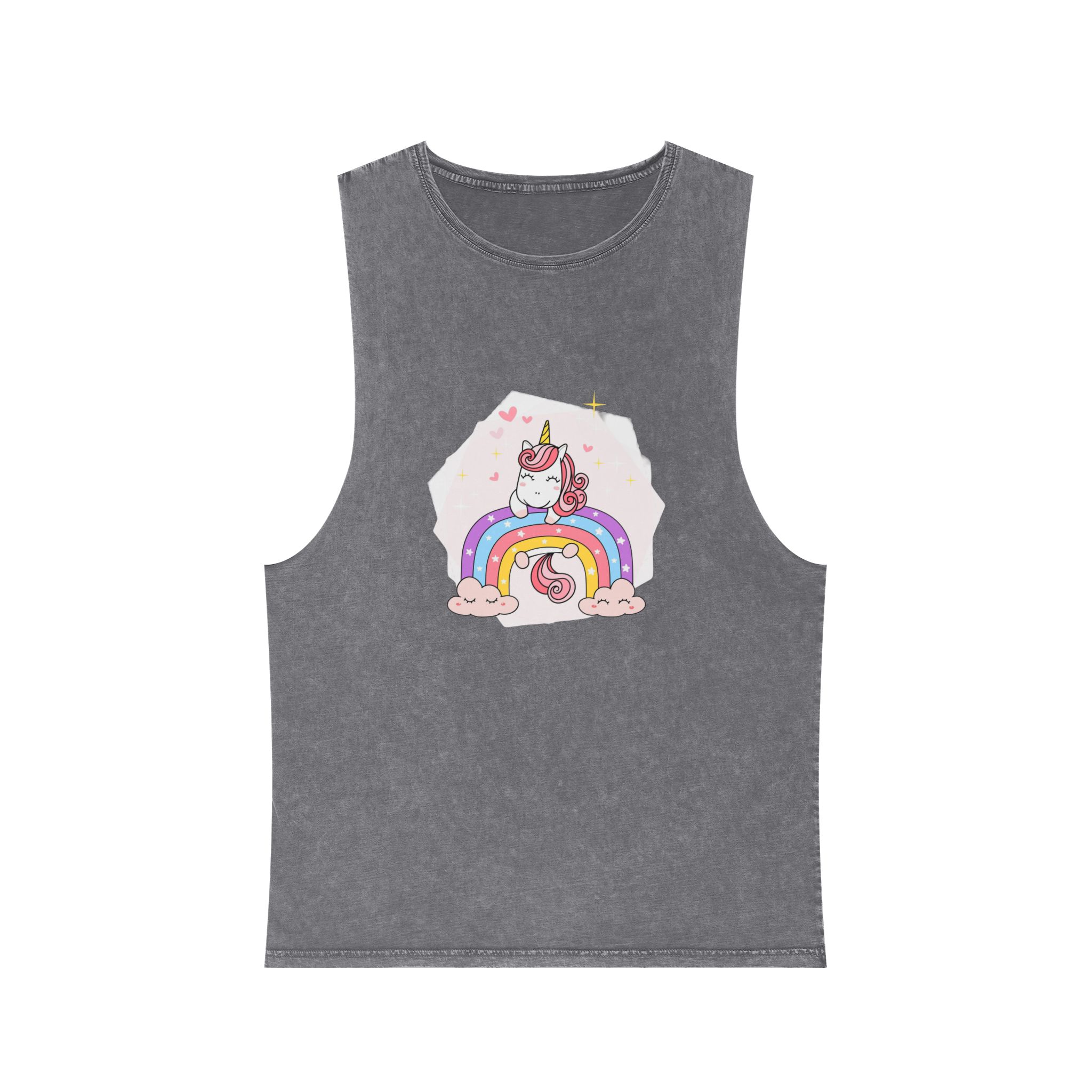 Cute Unicorn Magical Purple Rainbow Simple Doodle Outline Cartoon Illustration Unisex Stonewash Tank Top - Image 9