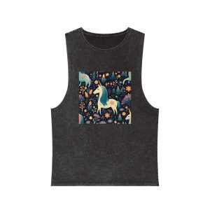 Childish Seamless Pattern Background With Colorful Unicorns Unisex Stonewash Tank Top